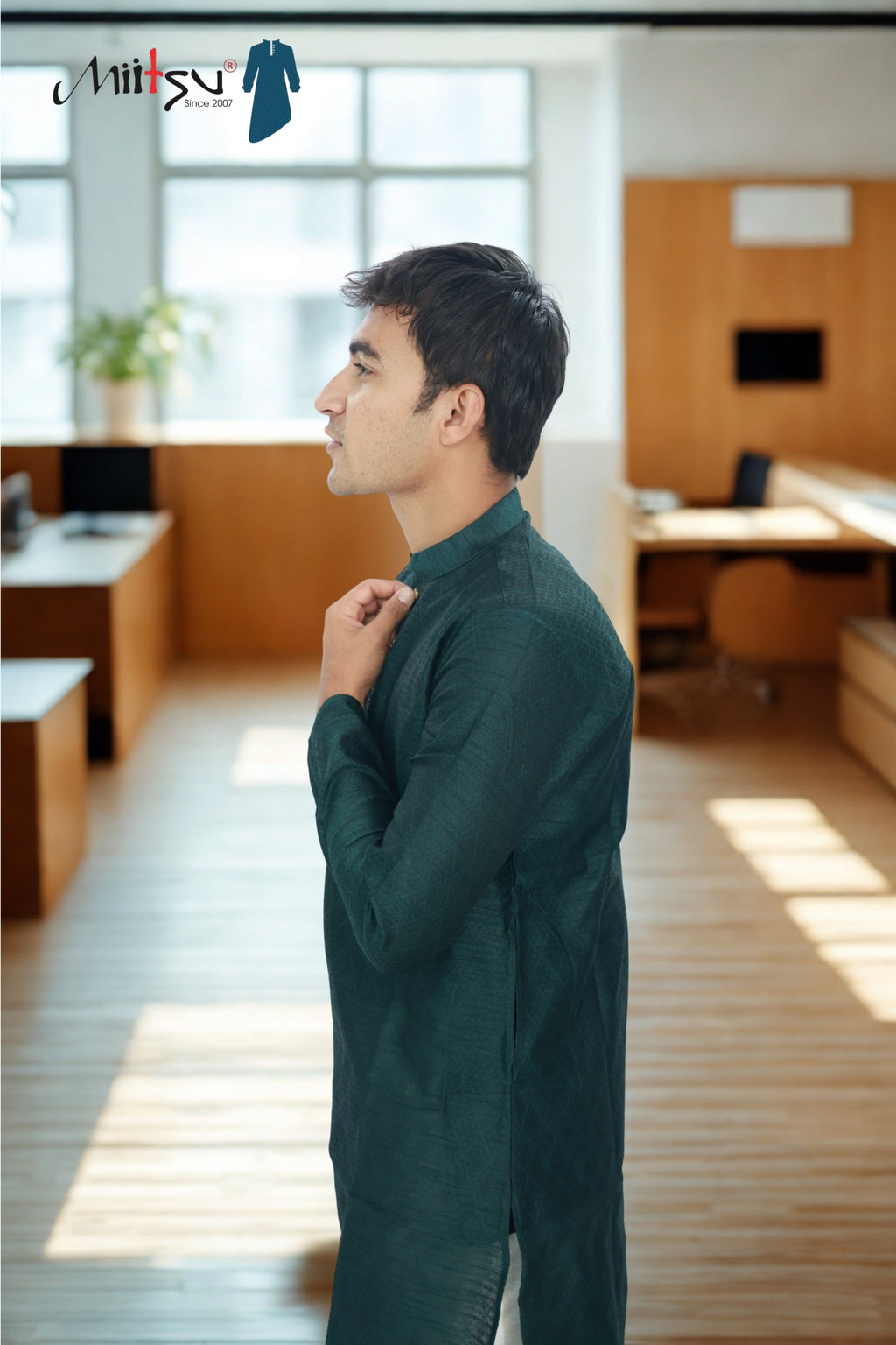 Men's Classic Dark Green Cotton Kurta (2299)