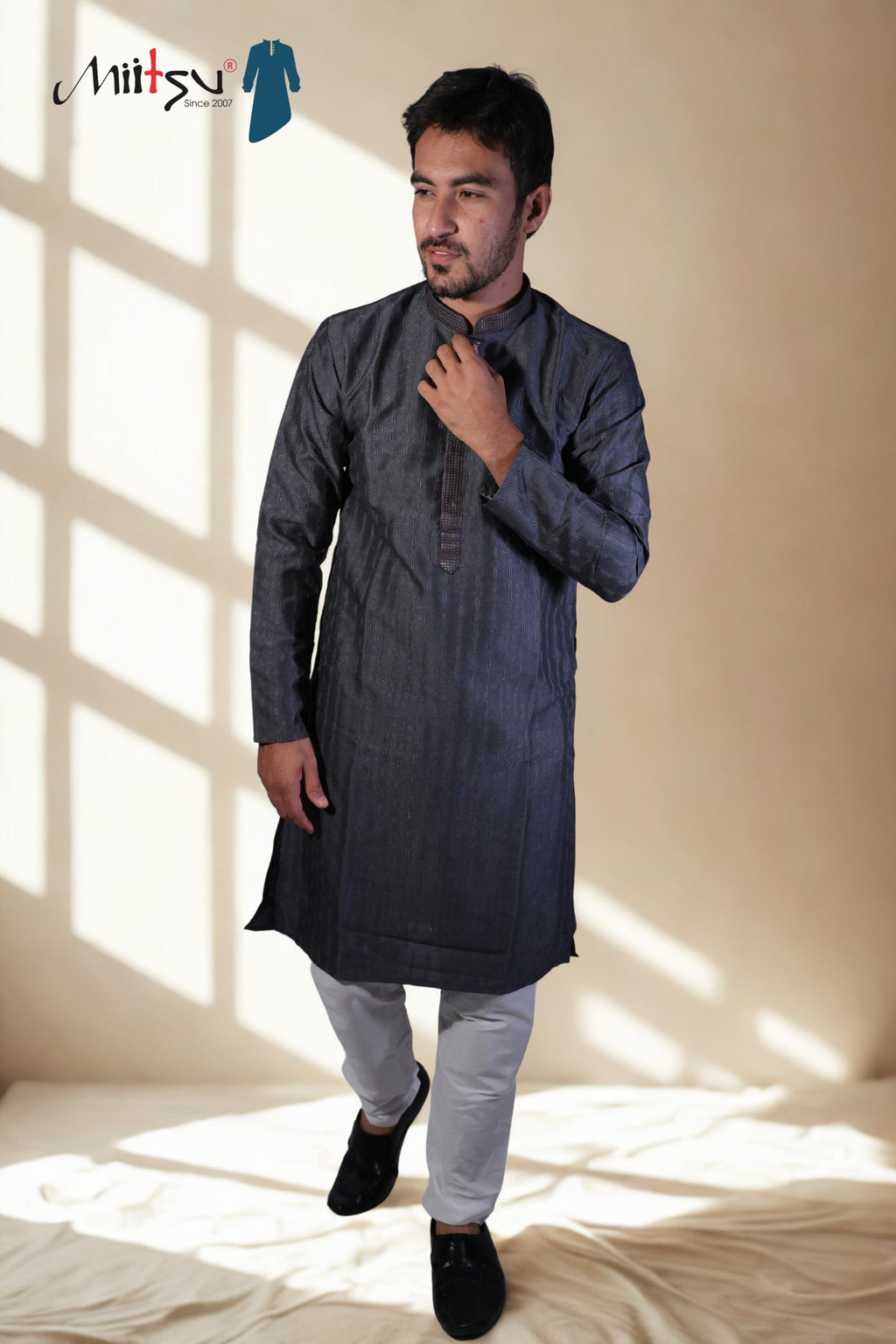 Charcoal Grey Textured Kurta
(7396)