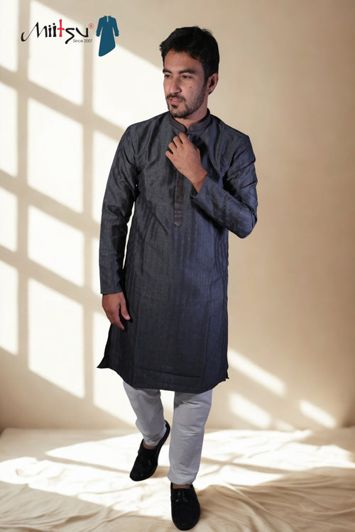 Charcoal Grey Textured Kurta
(7396)