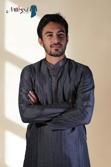 Charcoal Grey Textured Kurta
(7396)