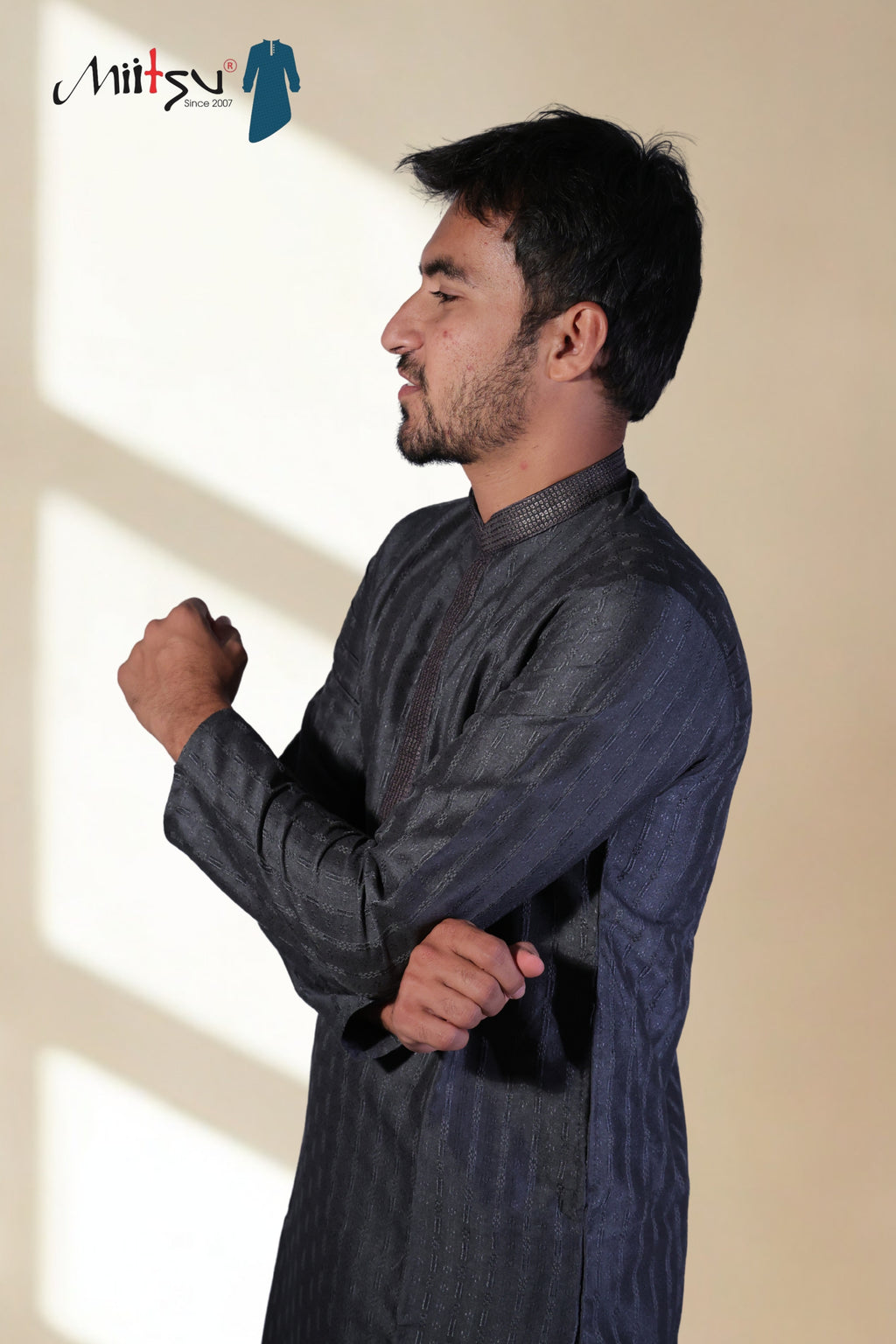 Charcoal Grey Textured Kurta
(7396)