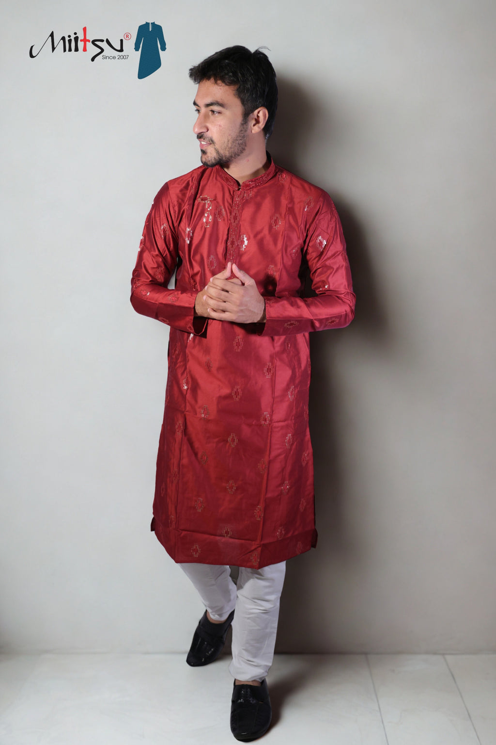 Elegance in Red Sequin Embroidered Kurta Set(10085)