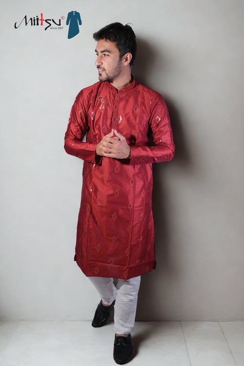 Elegance in Red Sequin Embroidered Kurta Set(10085)