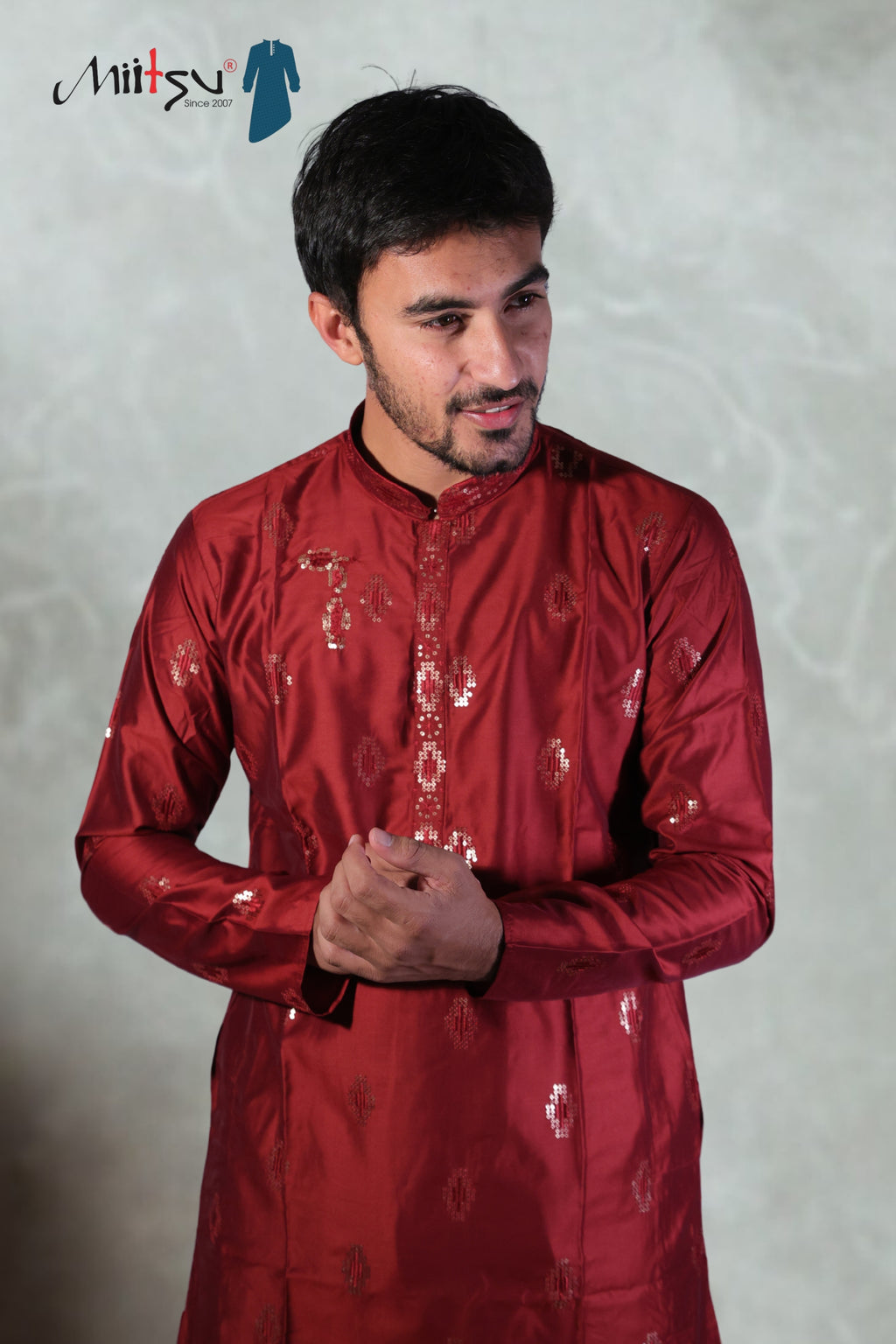 Elegance in Red Sequin Embroidered Kurta Set(10085)