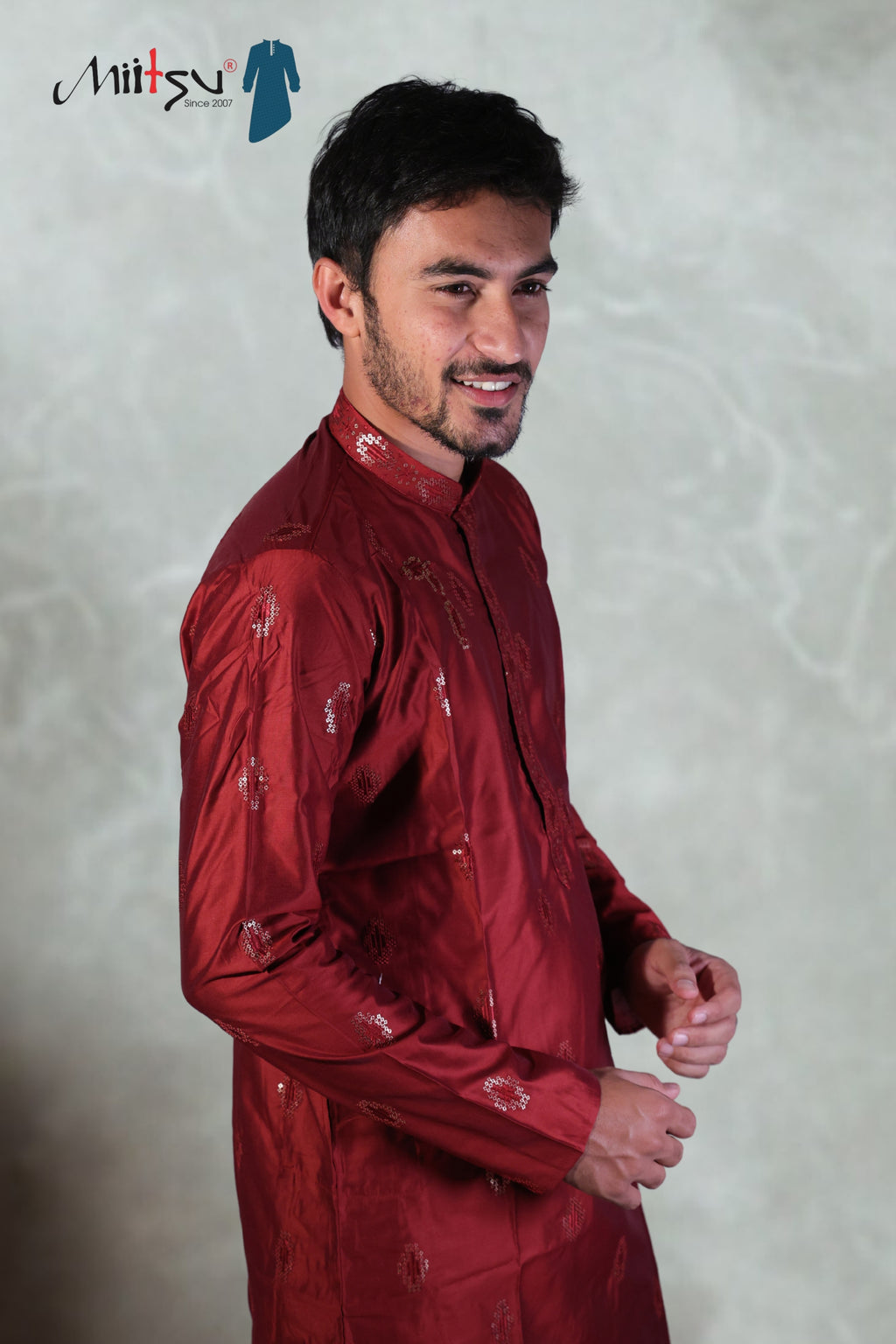 Elegance in Red Sequin Embroidered Kurta Set(10085)