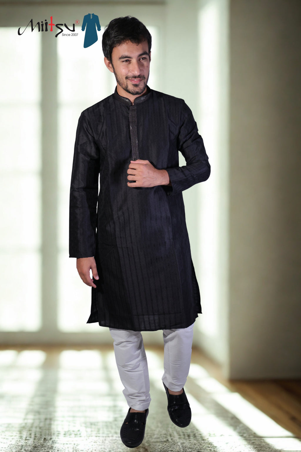 Elegant Jet Black Textured Kurta
(7396)