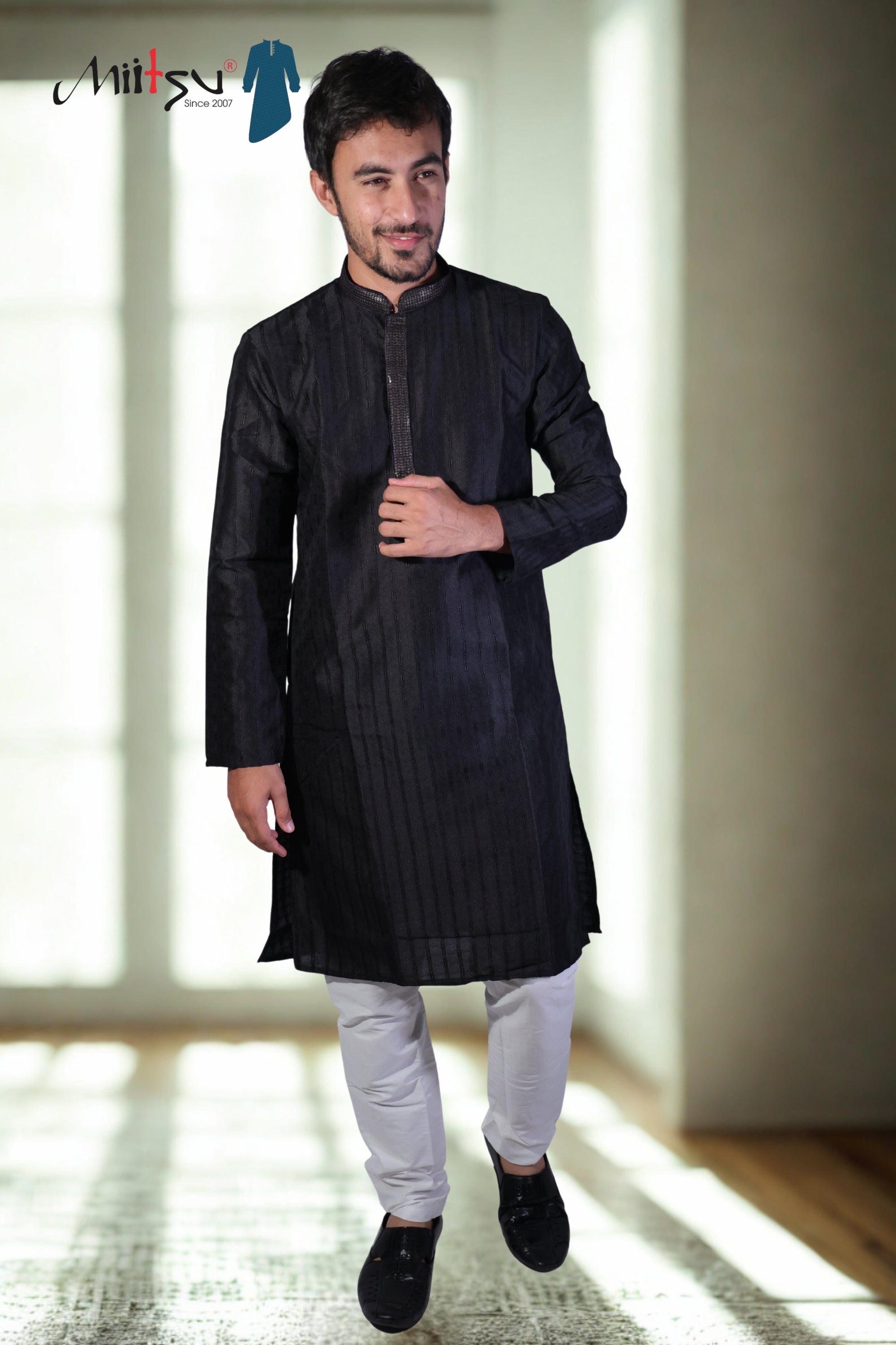 Elegant Jet Black Textured Kurta
(7396)