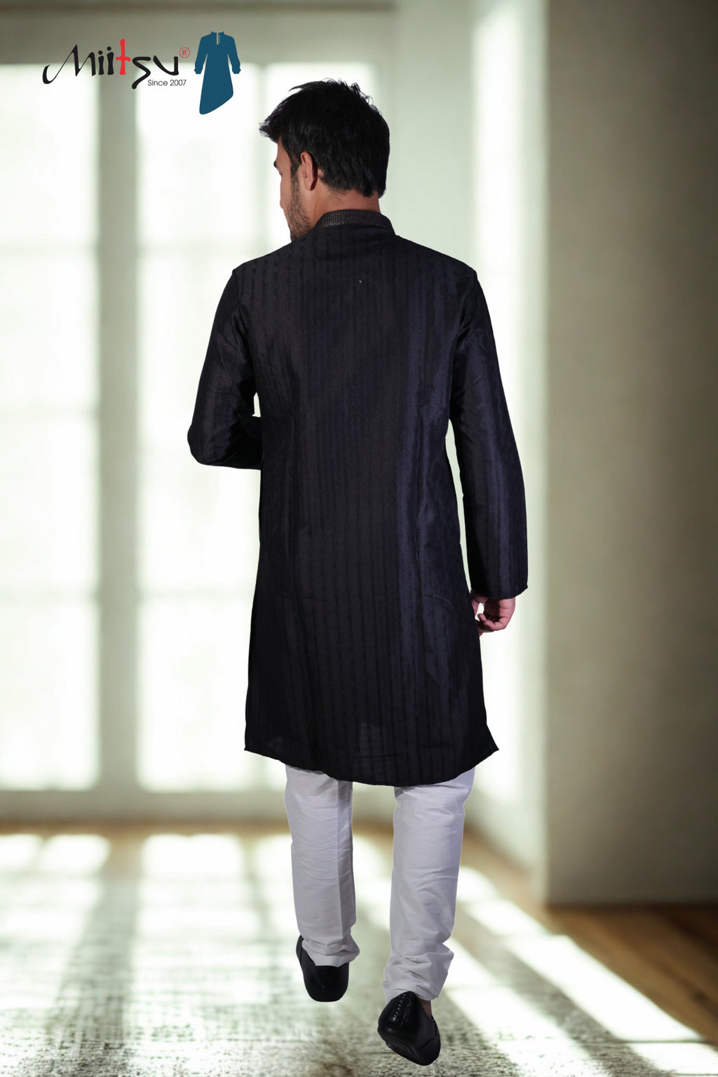Elegant Jet Black Textured Kurta
(7396)