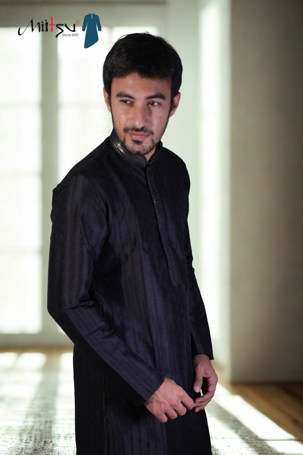 Elegant Jet Black Textured Kurta
(7396)
