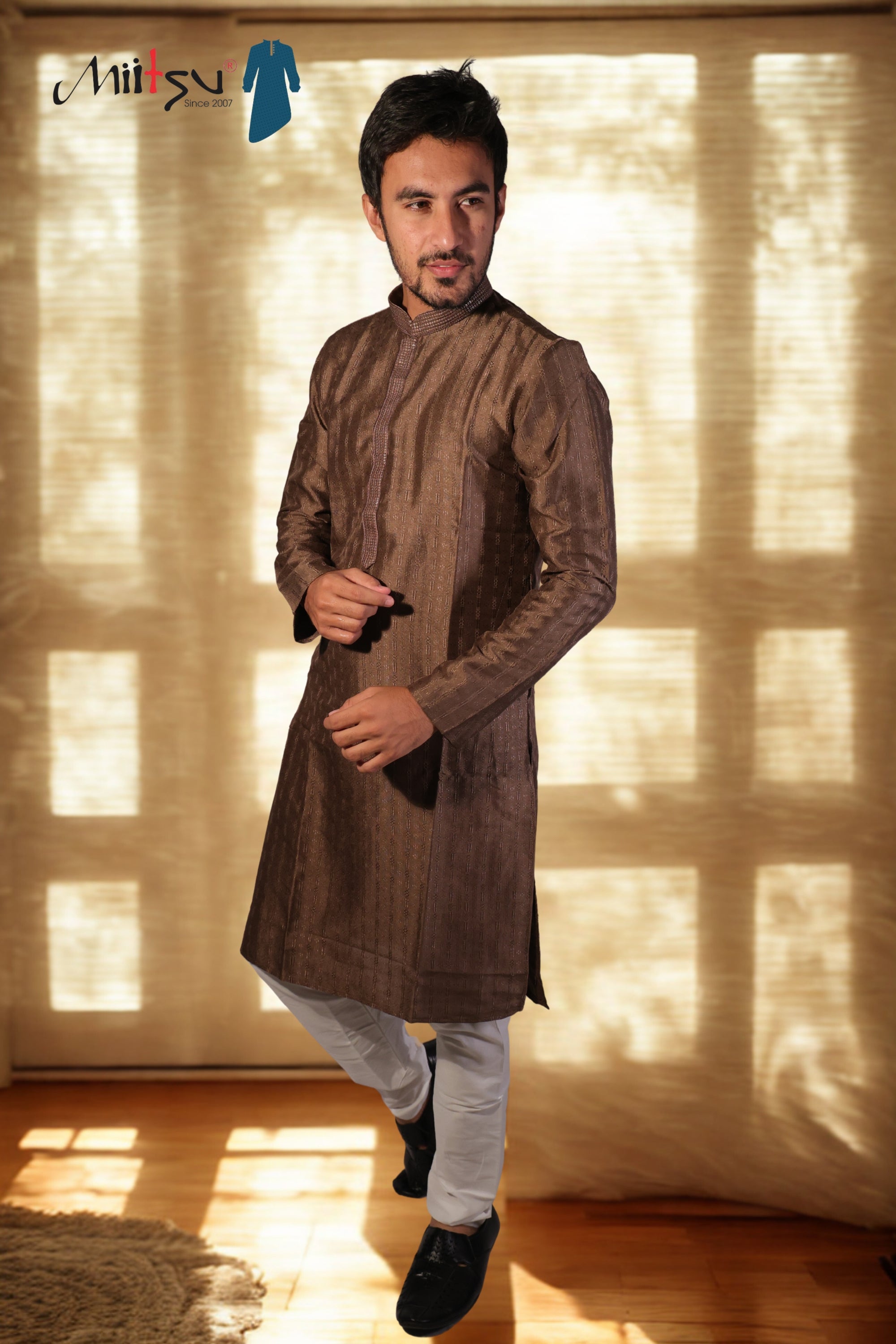 Classic Coffee Brown Textured Kurta (7396)