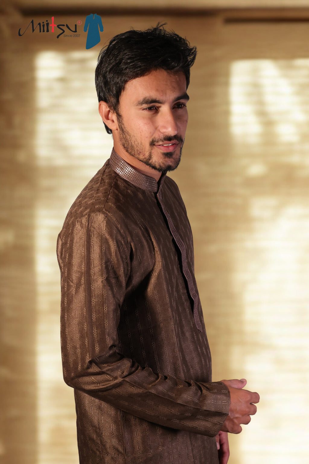 Classic Coffee Brown Textured Kurta (7396)
