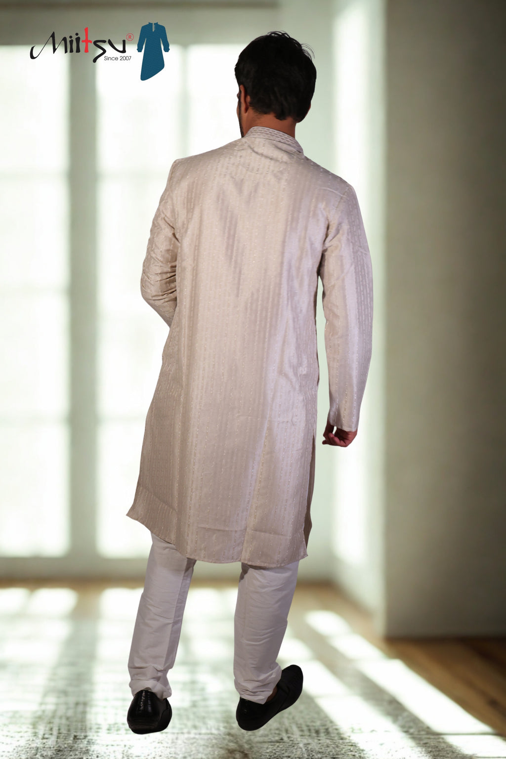 Shimmering Beige Striped Kurta (7397)