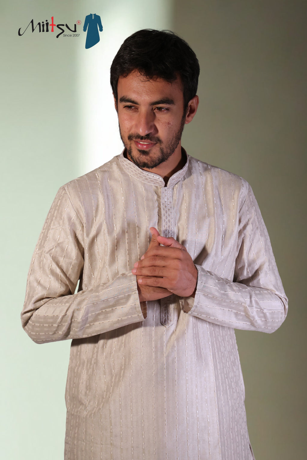 Shimmering Beige Striped Kurta (7397)