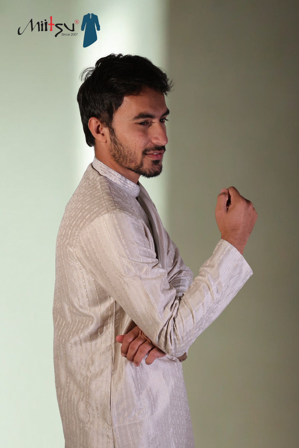 Shimmering Beige Striped Kurta (7397)