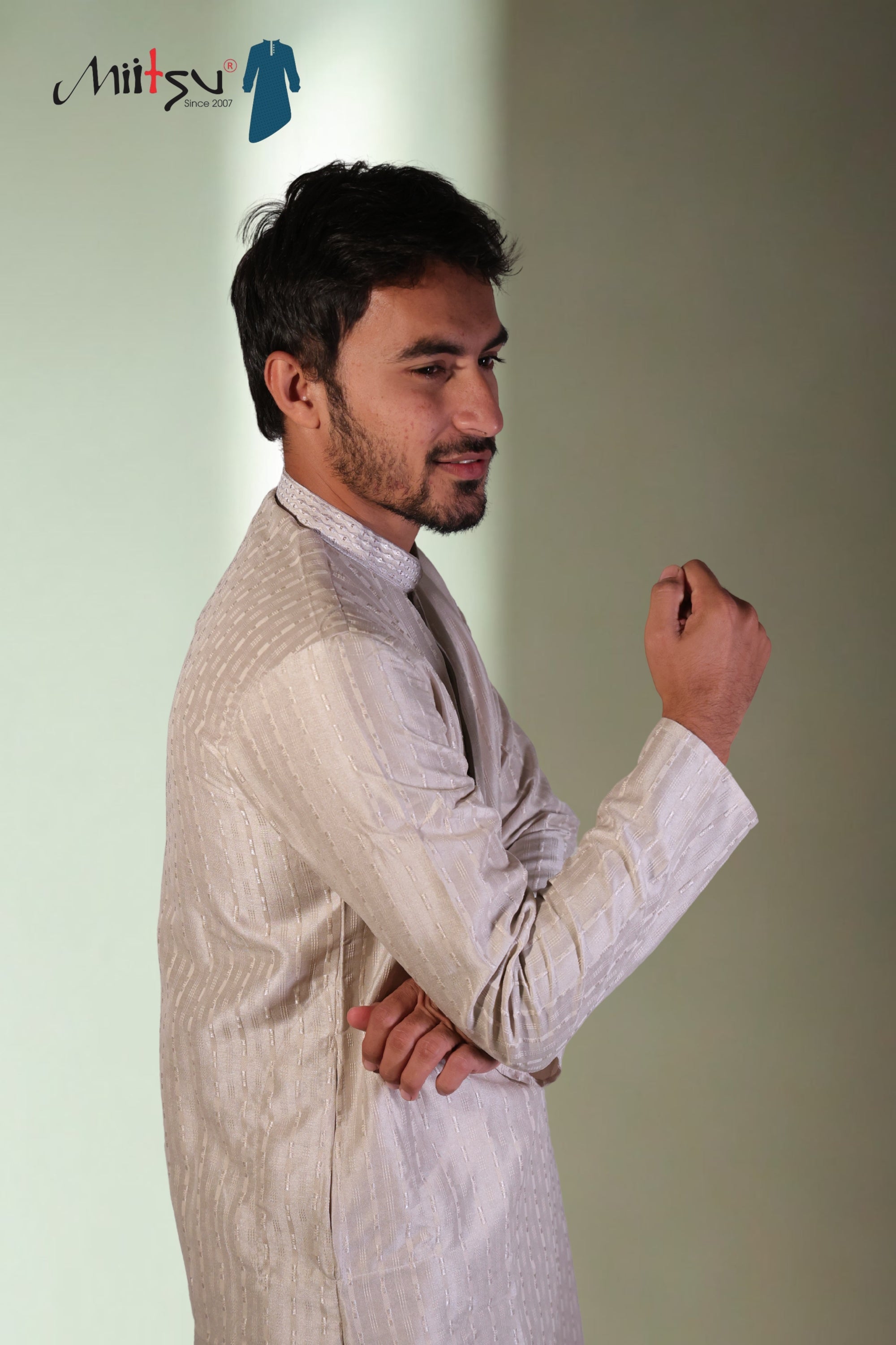 Shimmering Beige Striped Kurta (7397)
