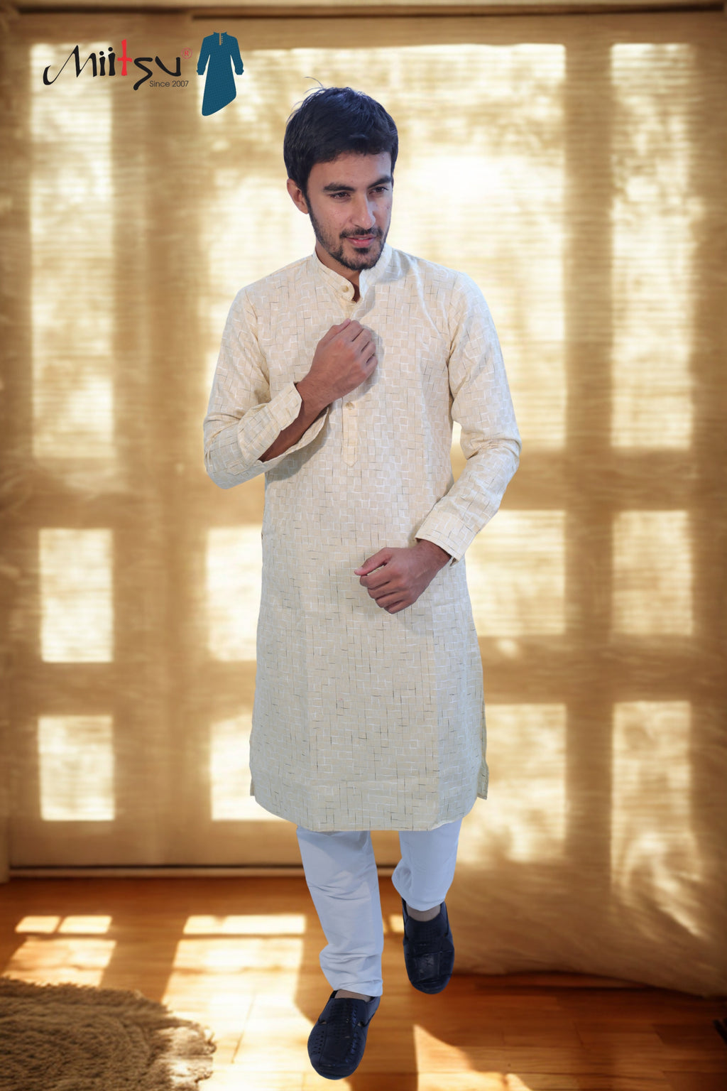 Yellow Grid Textured Kurta(9943)