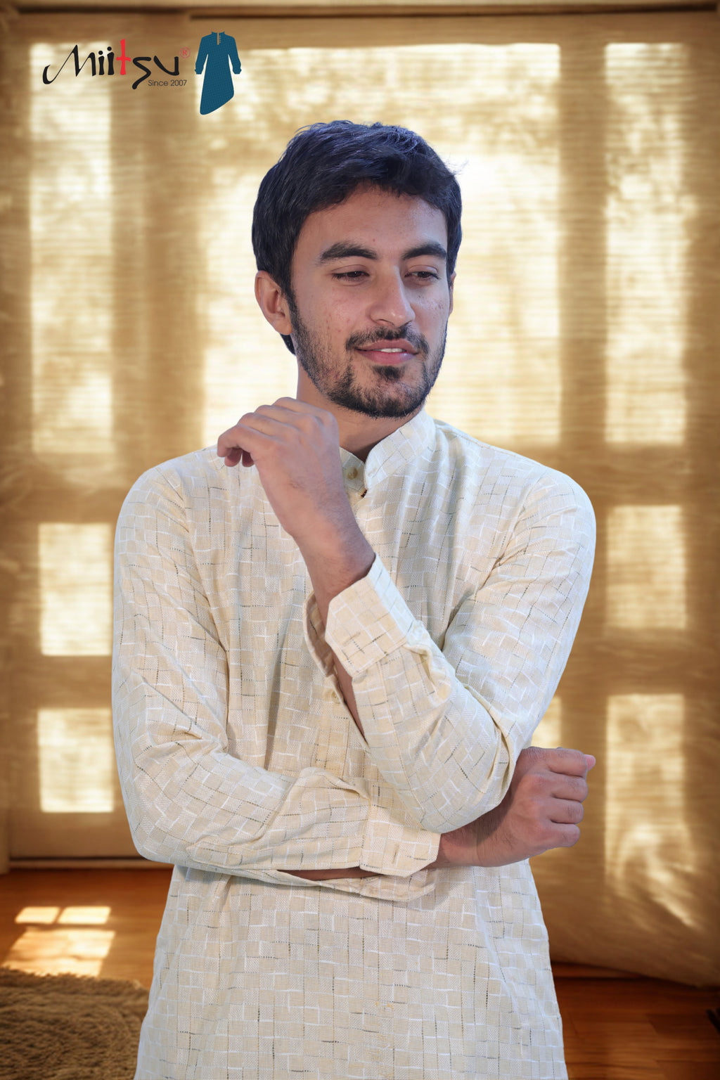 Yellow Grid Textured Kurta(9943)