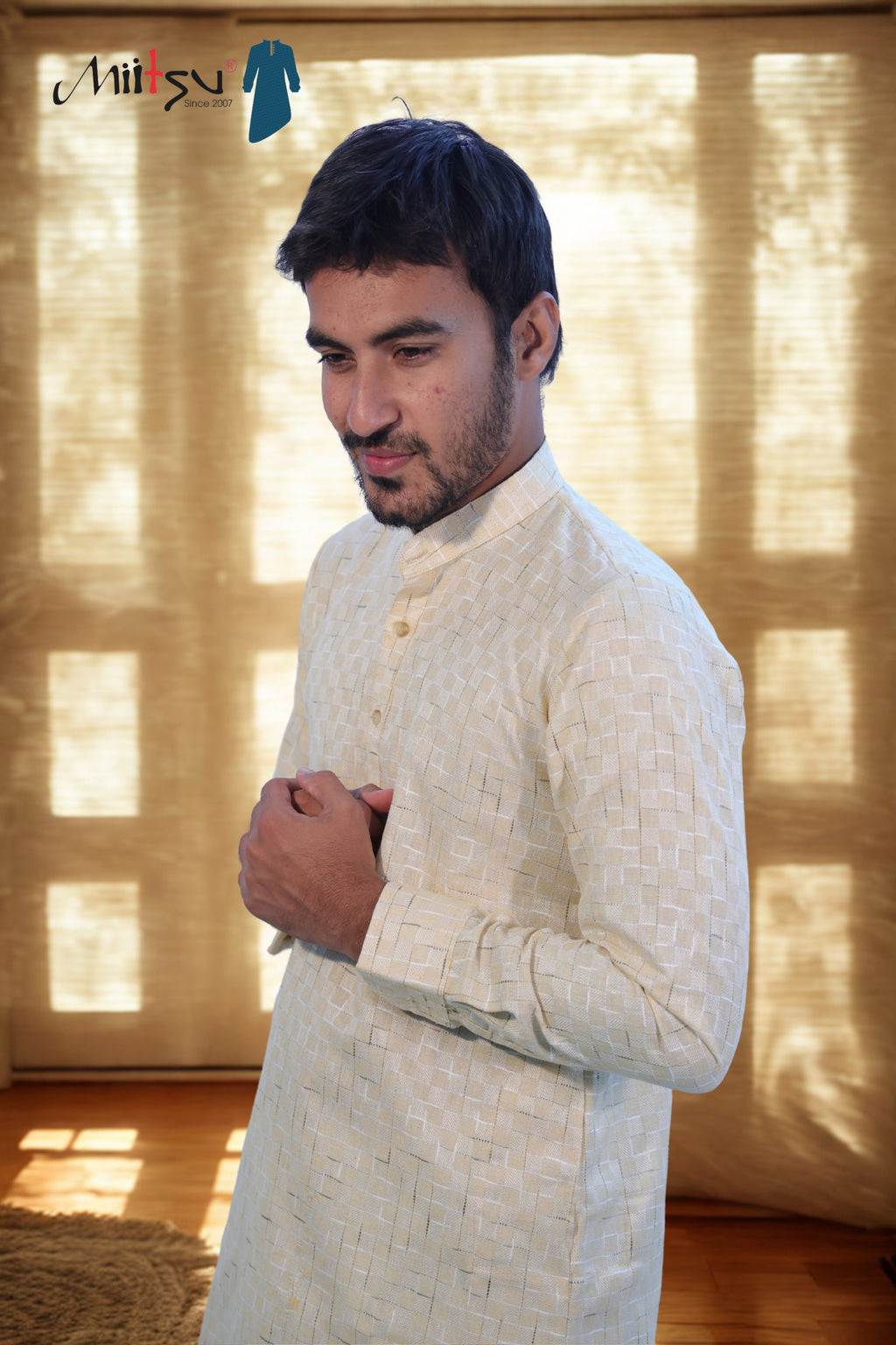 Yellow Grid Textured Kurta(9943)