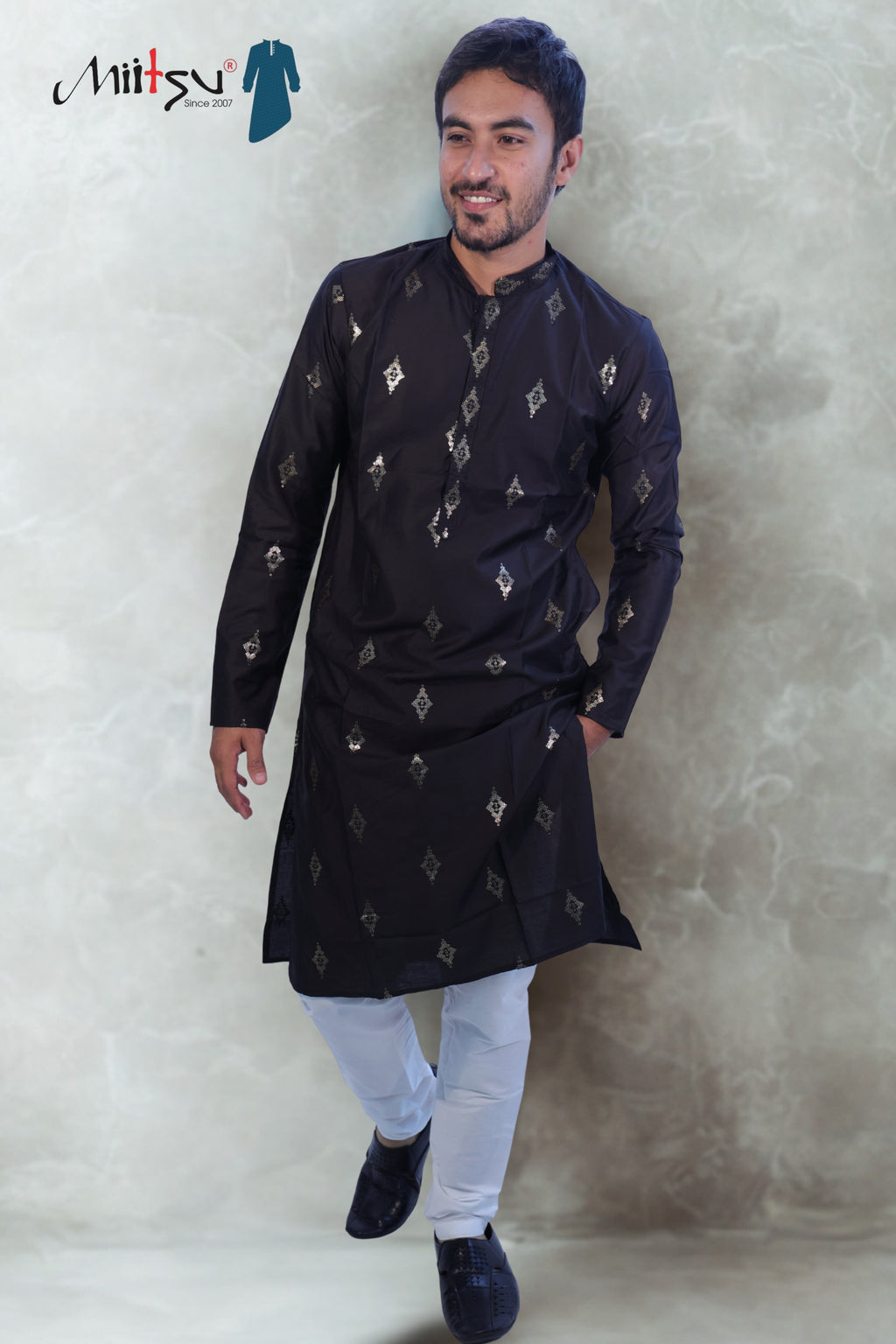 Midnight Black Embroidered Kurta Set (10086)