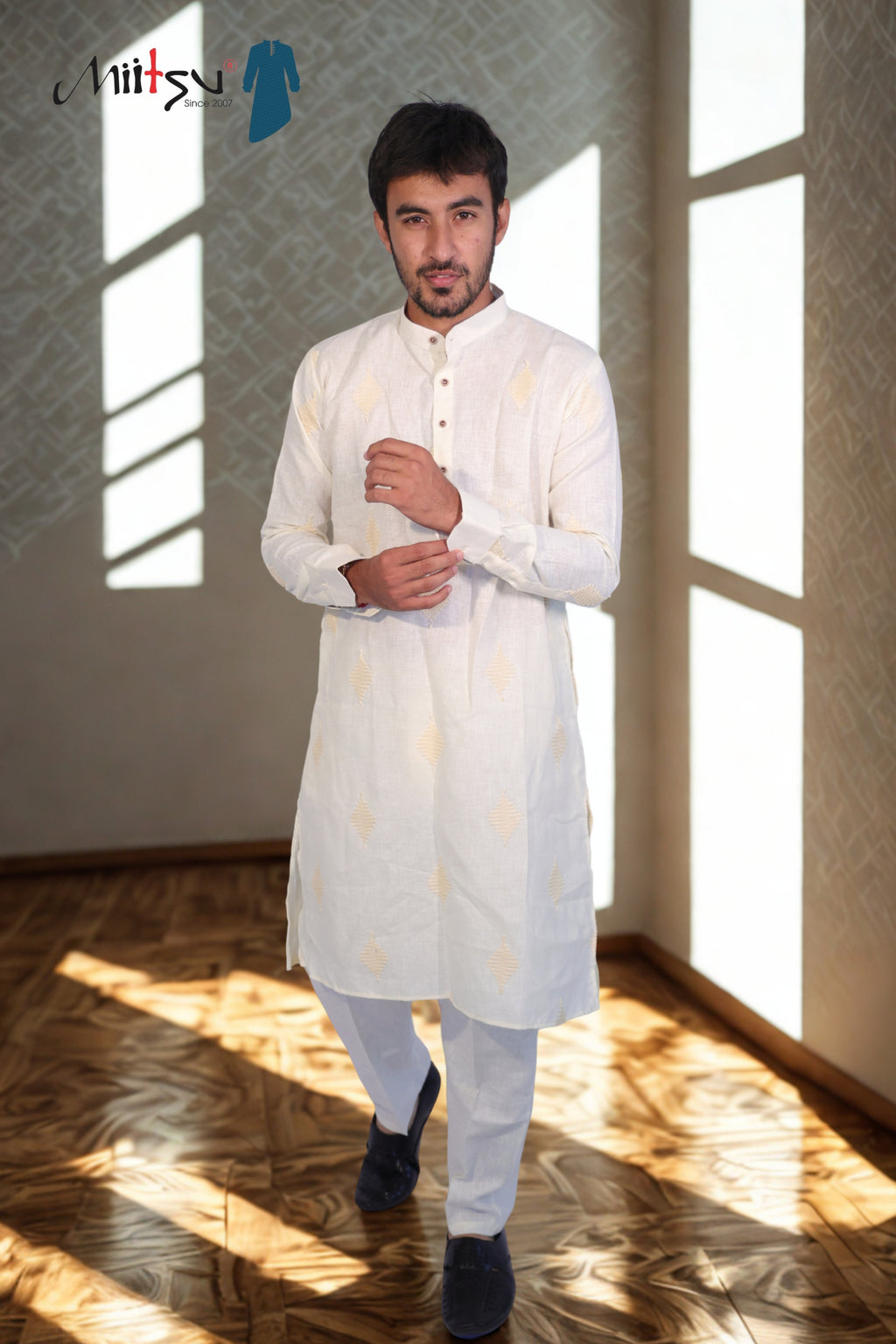 Classic Ivory Textured Kurta Set (4840)