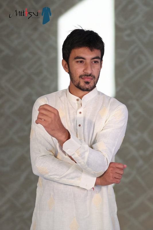 Classic Ivory Textured Kurta Set (4840)