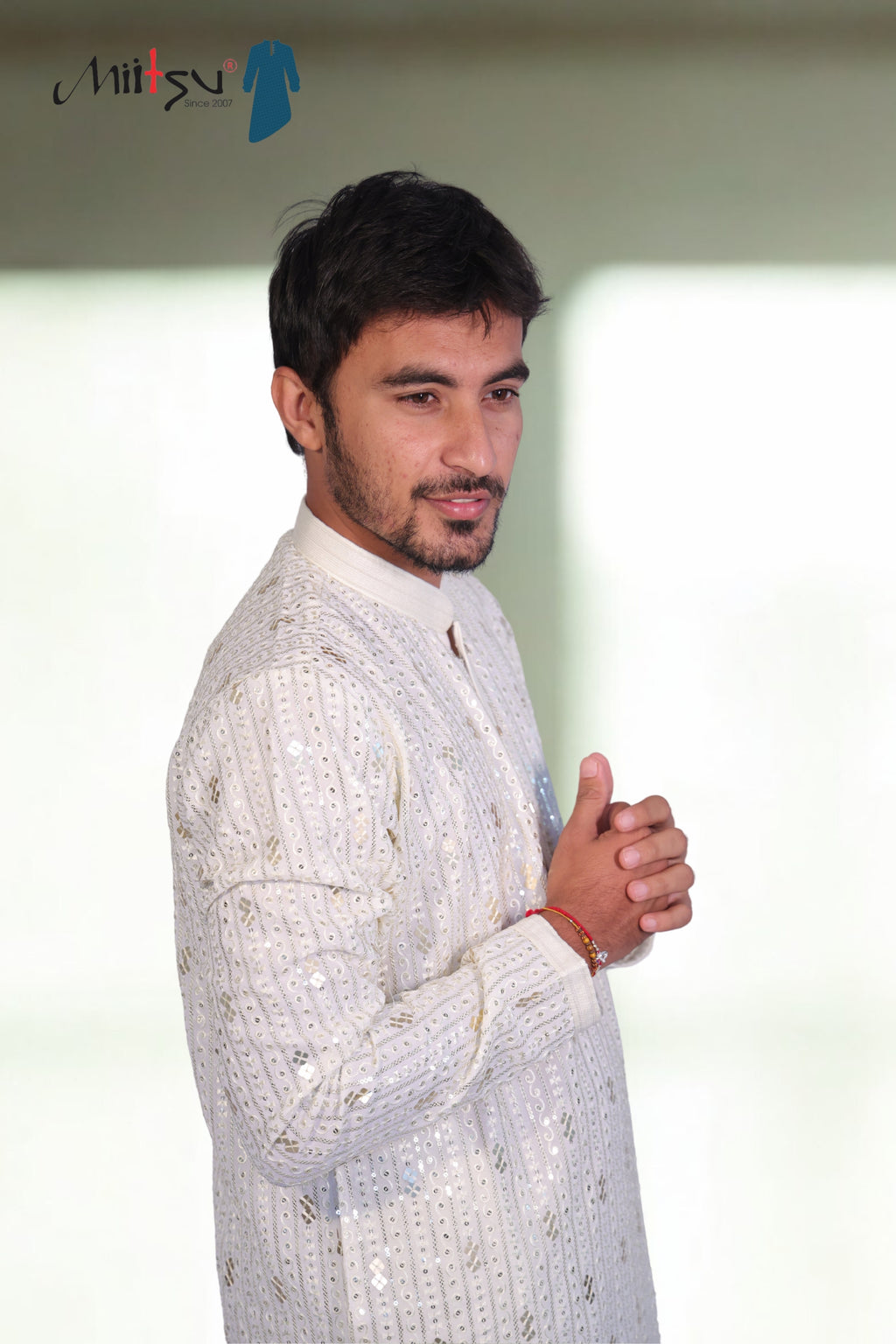 Elegant White Embroidered Kurta Pajama Set (10082)