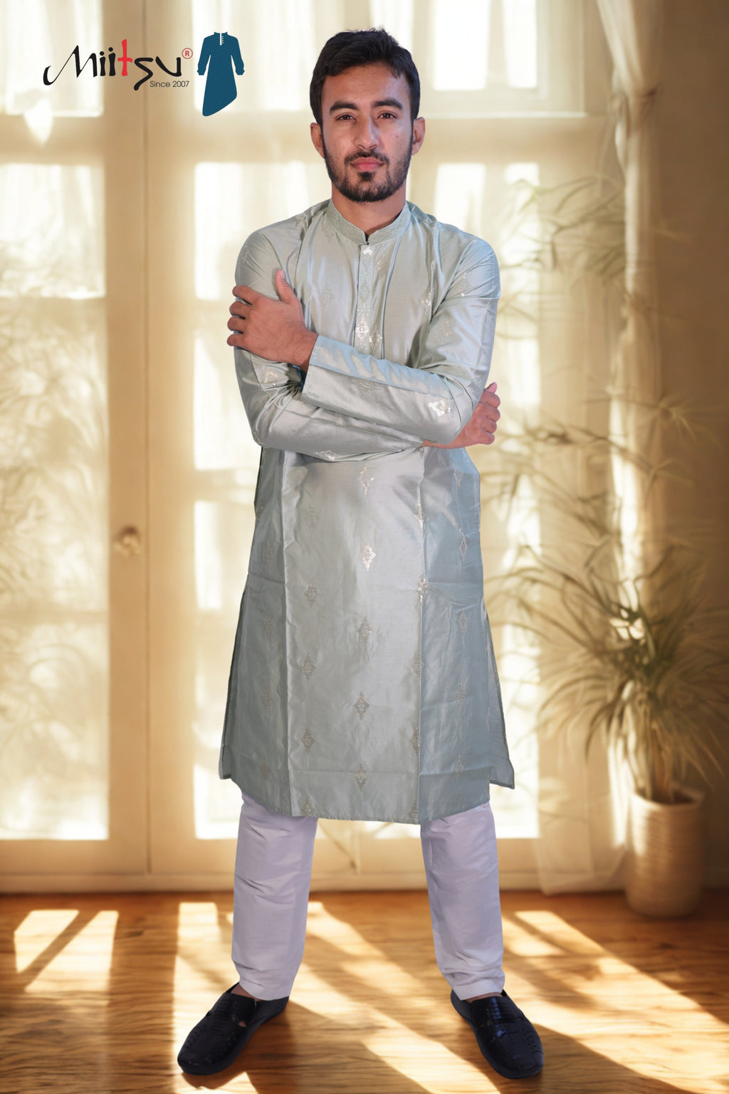Silver Pista Grace Lilen Kurta Set (10086)
