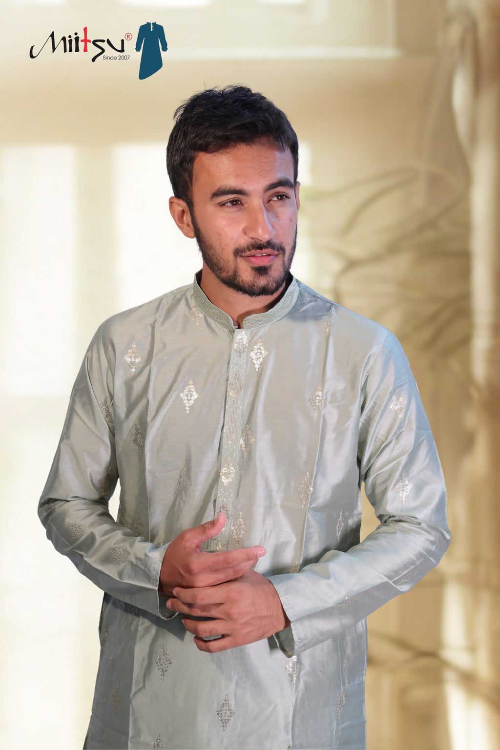 Silver Pista Grace Lilen Kurta Set (10086)