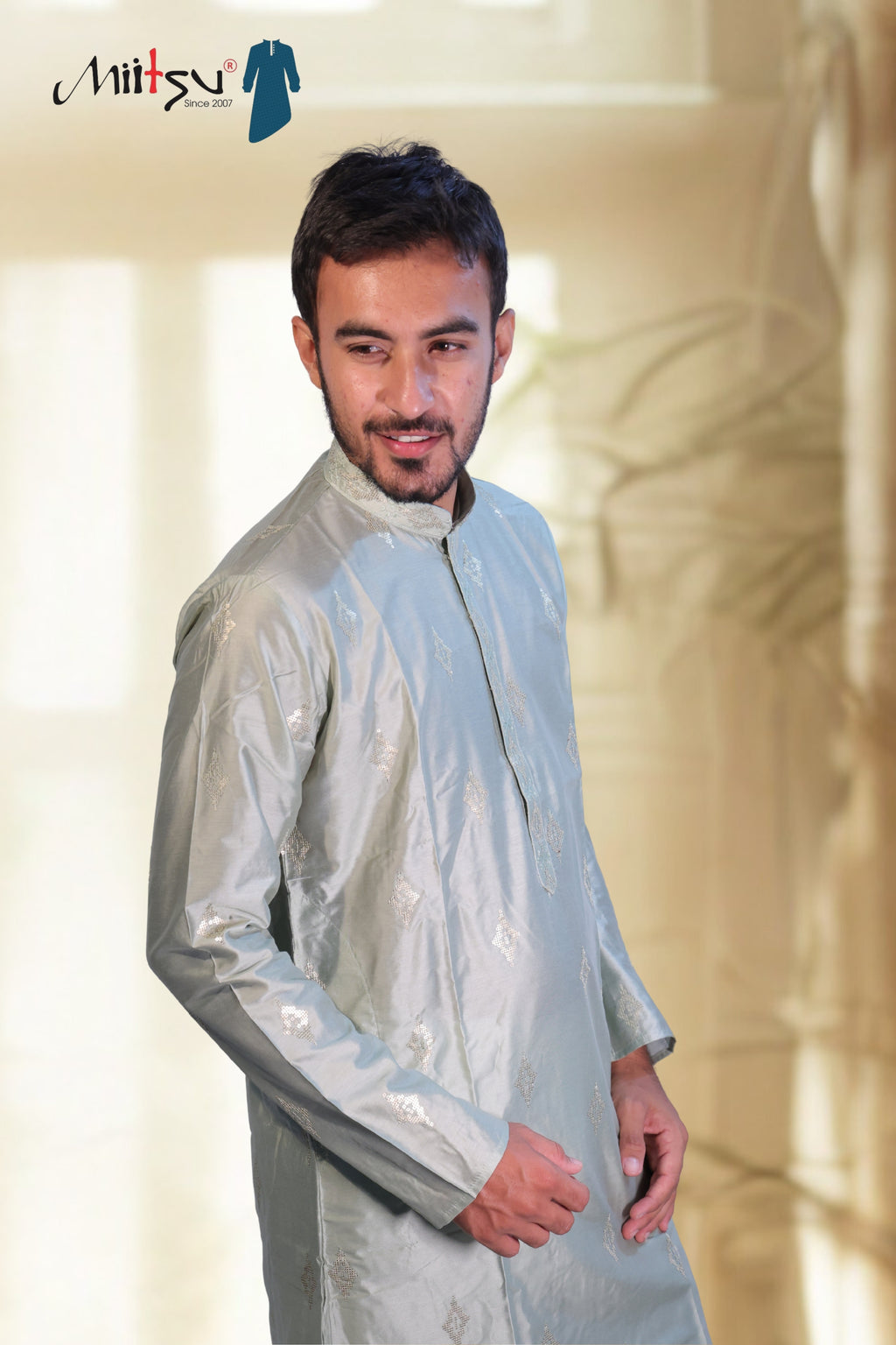 Silver Pista Grace Lilen Kurta Set (10086)