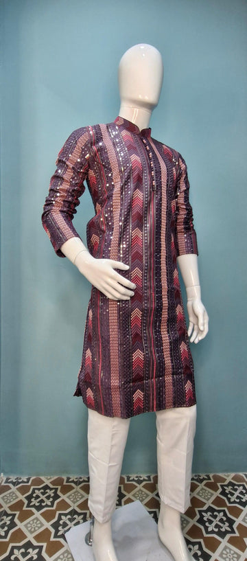 Thread Work with Mirror Lucknowi Kurta Set (5179)