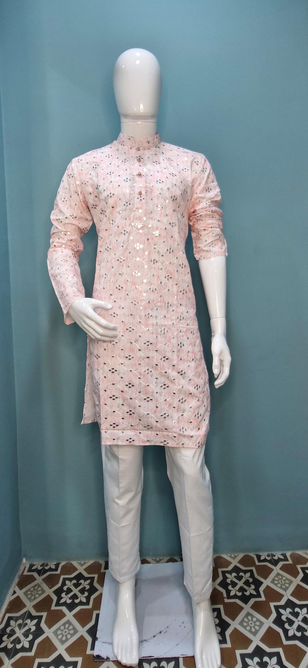Mens Embroidered with Mirror Work Kurta (4382/3/6)