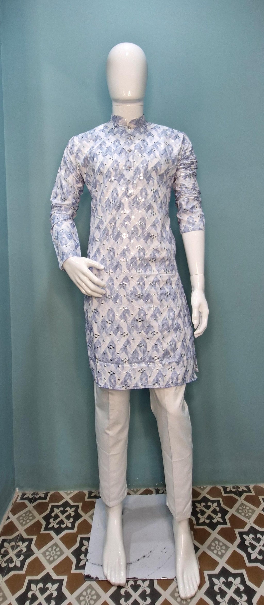 Mens Embroidered with Mirror Work Kurta (4382/3/6)