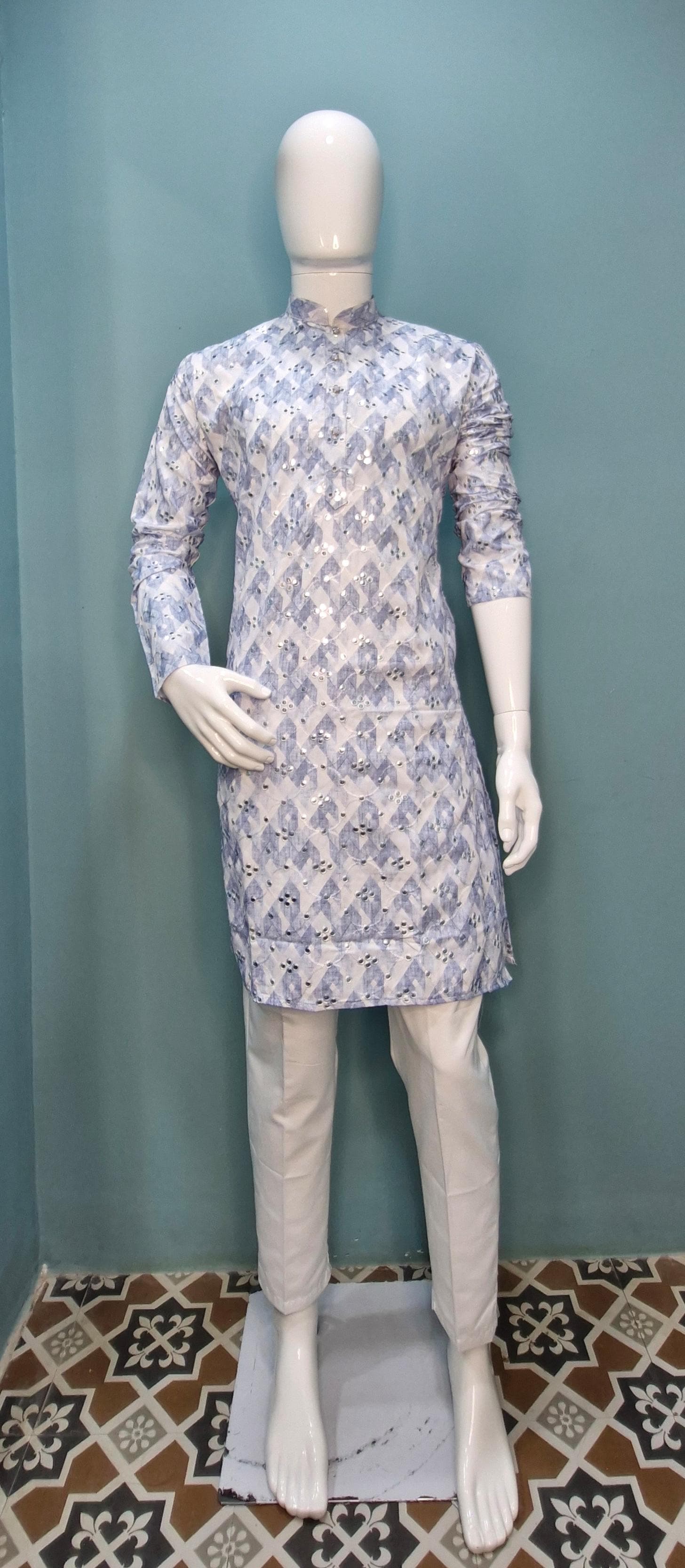 Mens Embroidered with Mirror Work Kurta (4382/3/6)