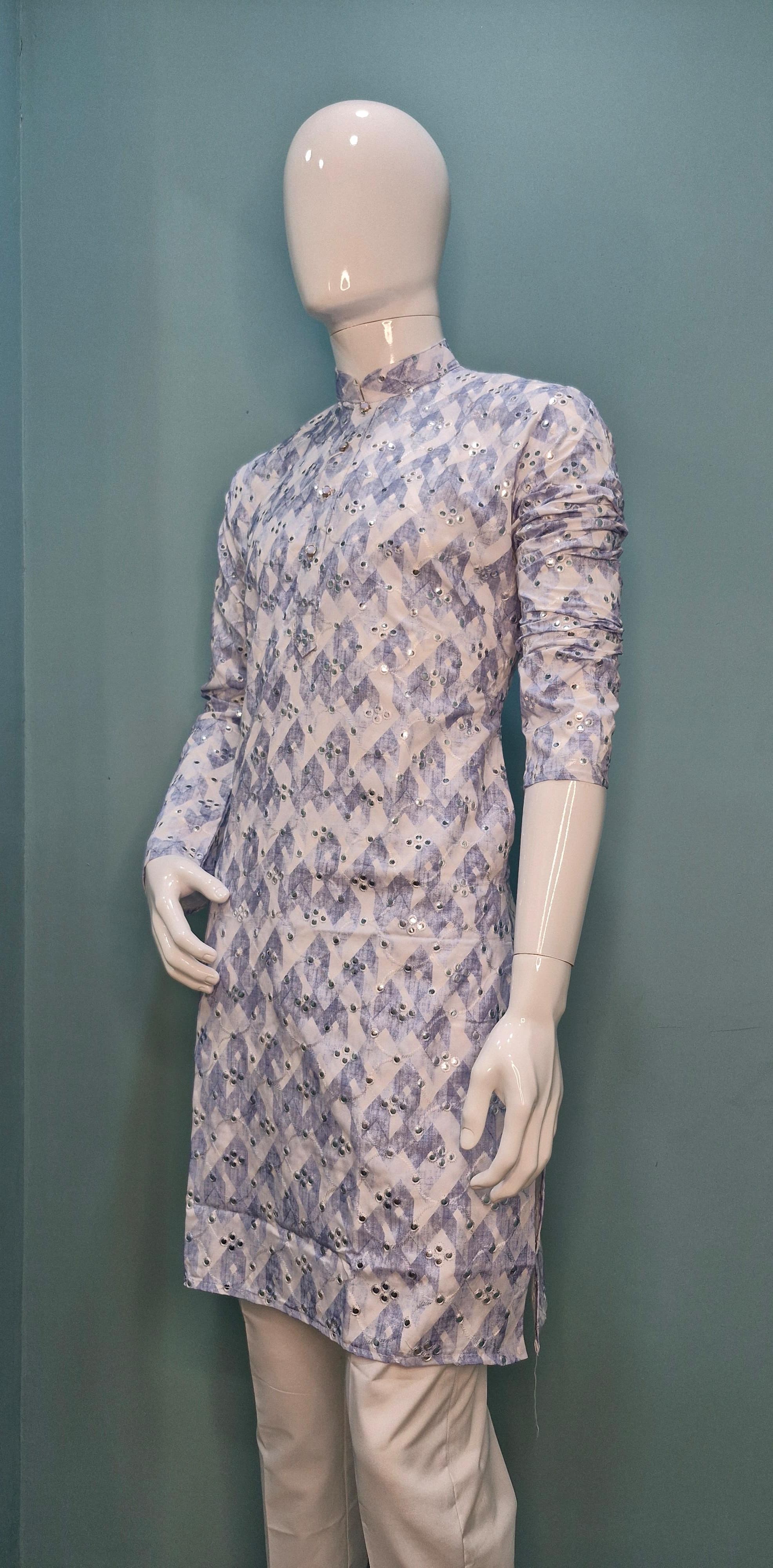 Mens Embroidered with Mirror Work Kurta (4382/3/6)