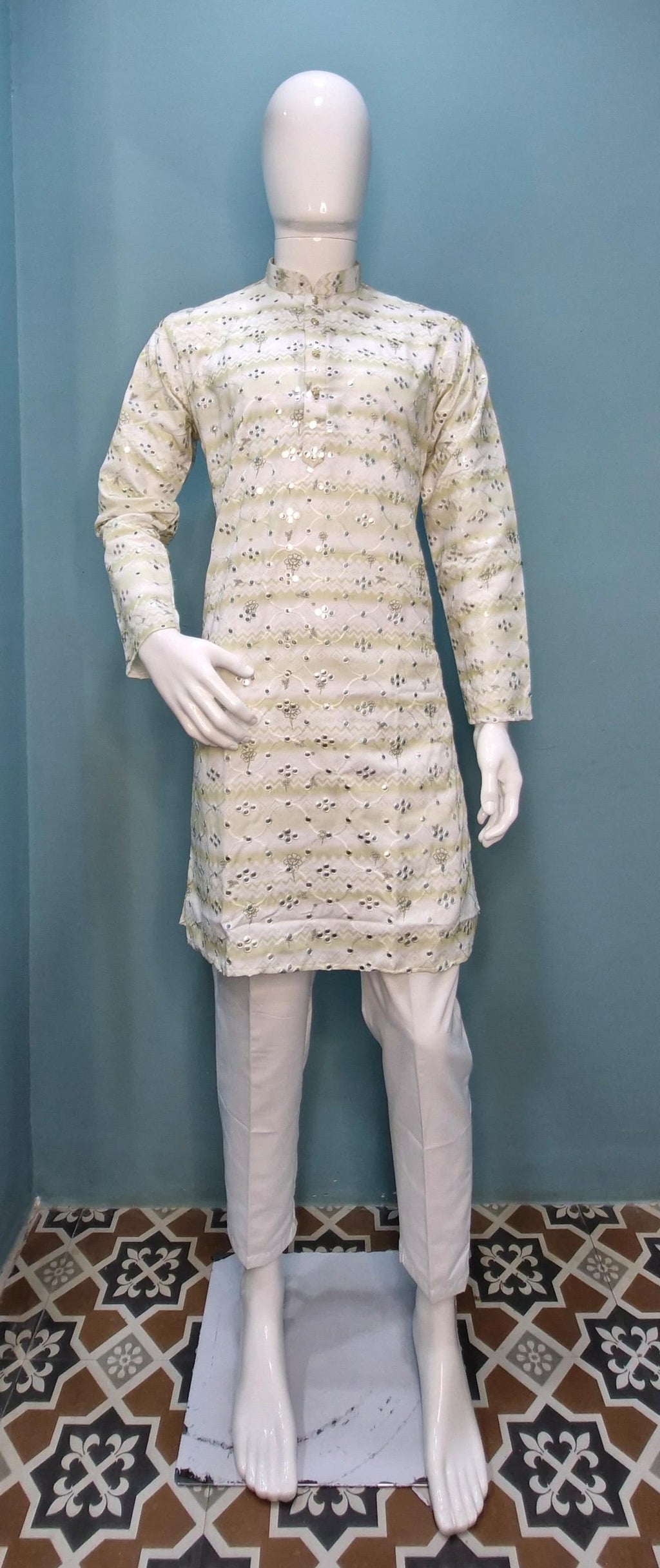Mens Embroidered with Mirror Work Kurta (4382/3/6)