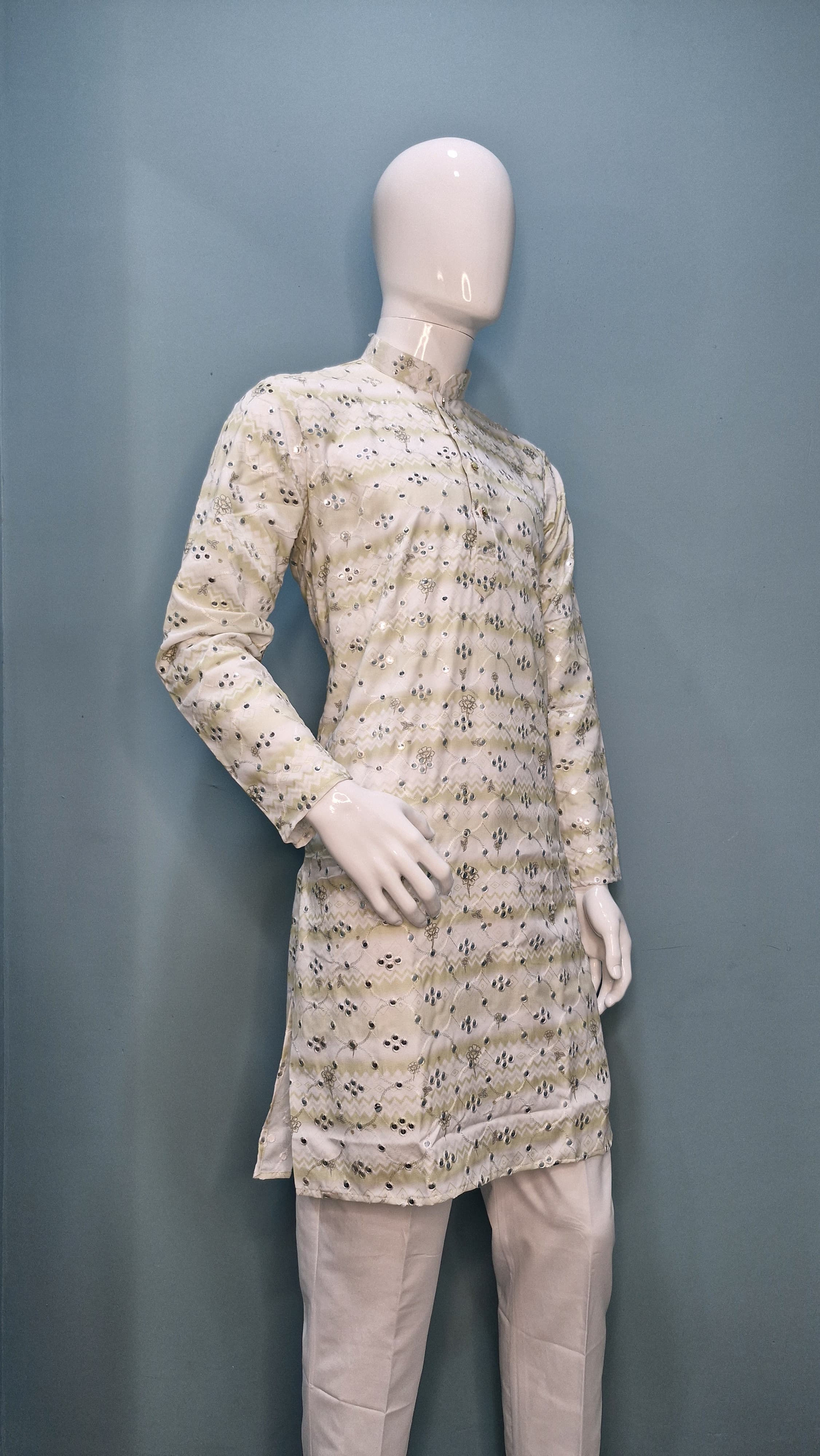 Mens Embroidered with Mirror Work Kurta (4382/3/6)