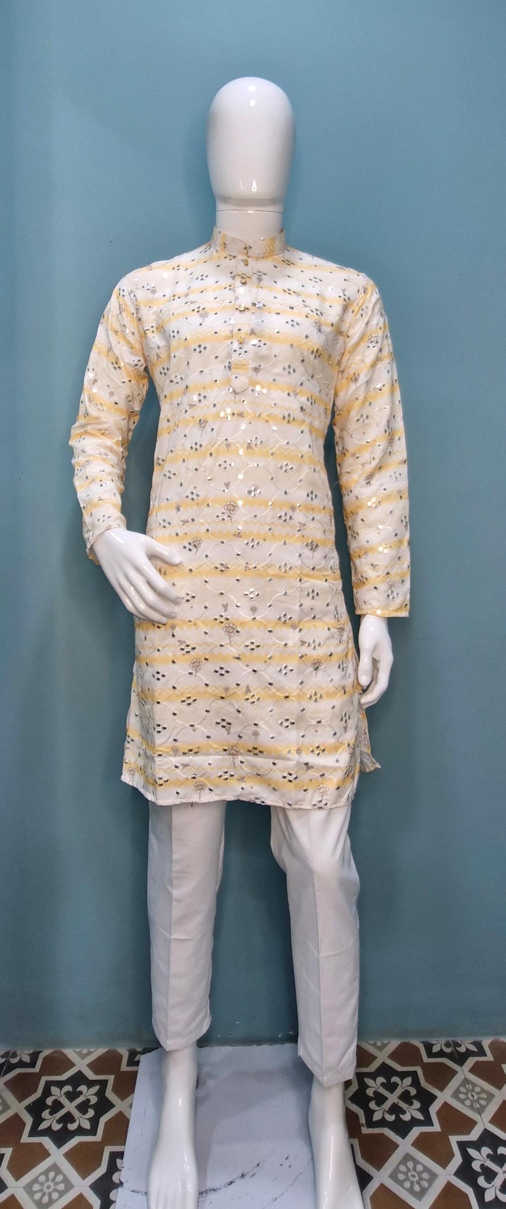 Mens Embroidered with Mirror Work Kurta (4382/3/6)