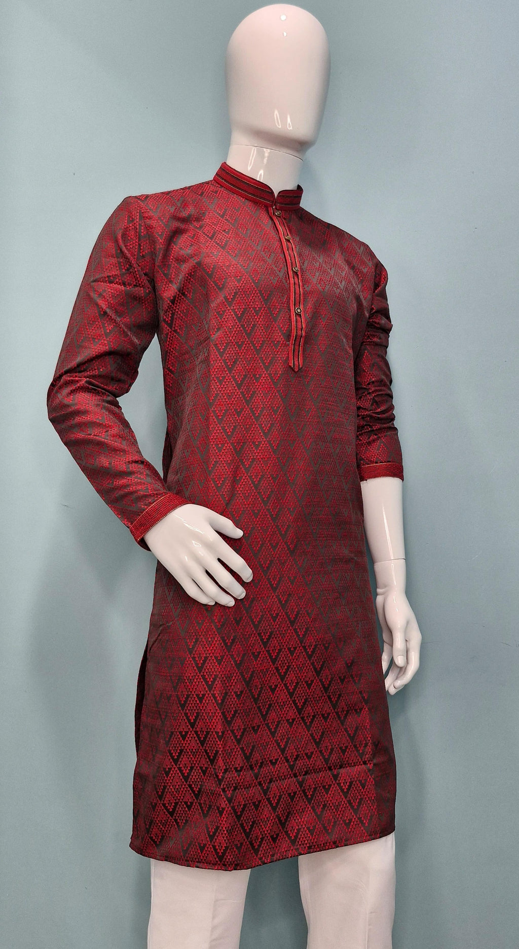 Men’s Red & Black Woven Pattern Kurta set (60022)