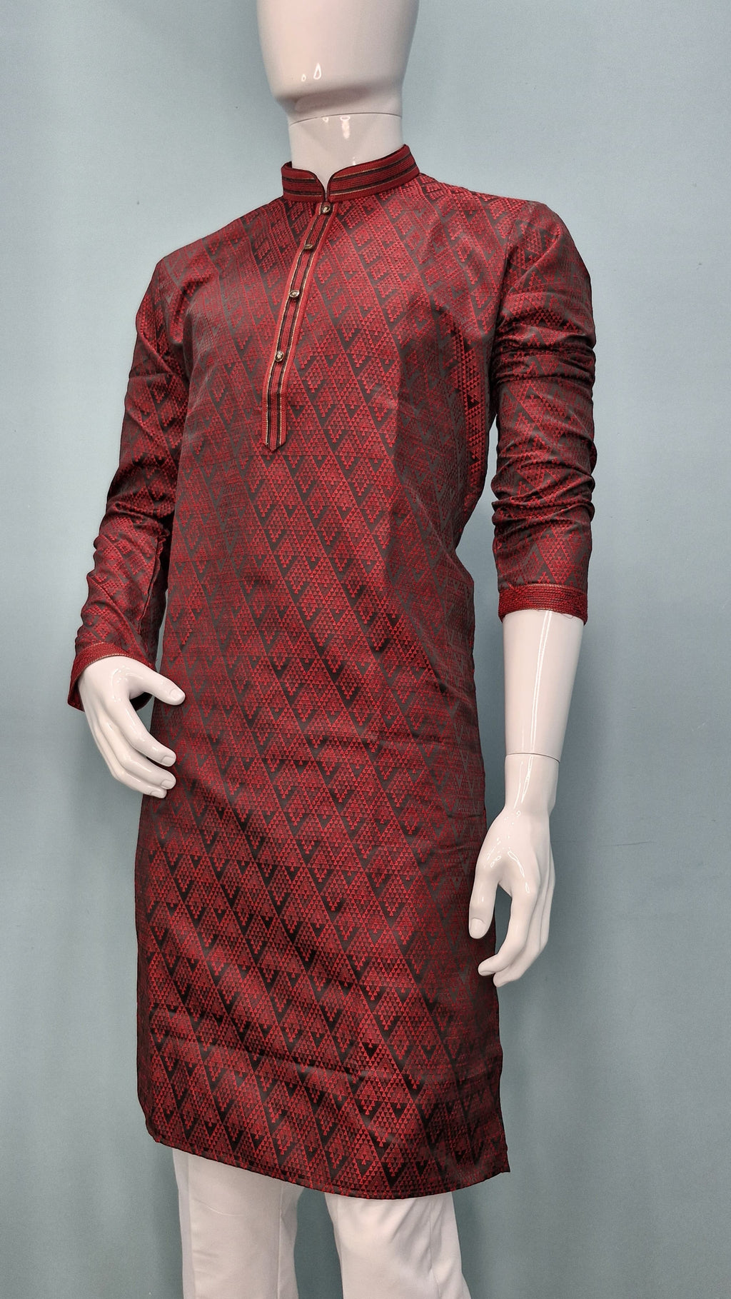 Men’s Red & Black Woven Pattern Kurta set (60022)