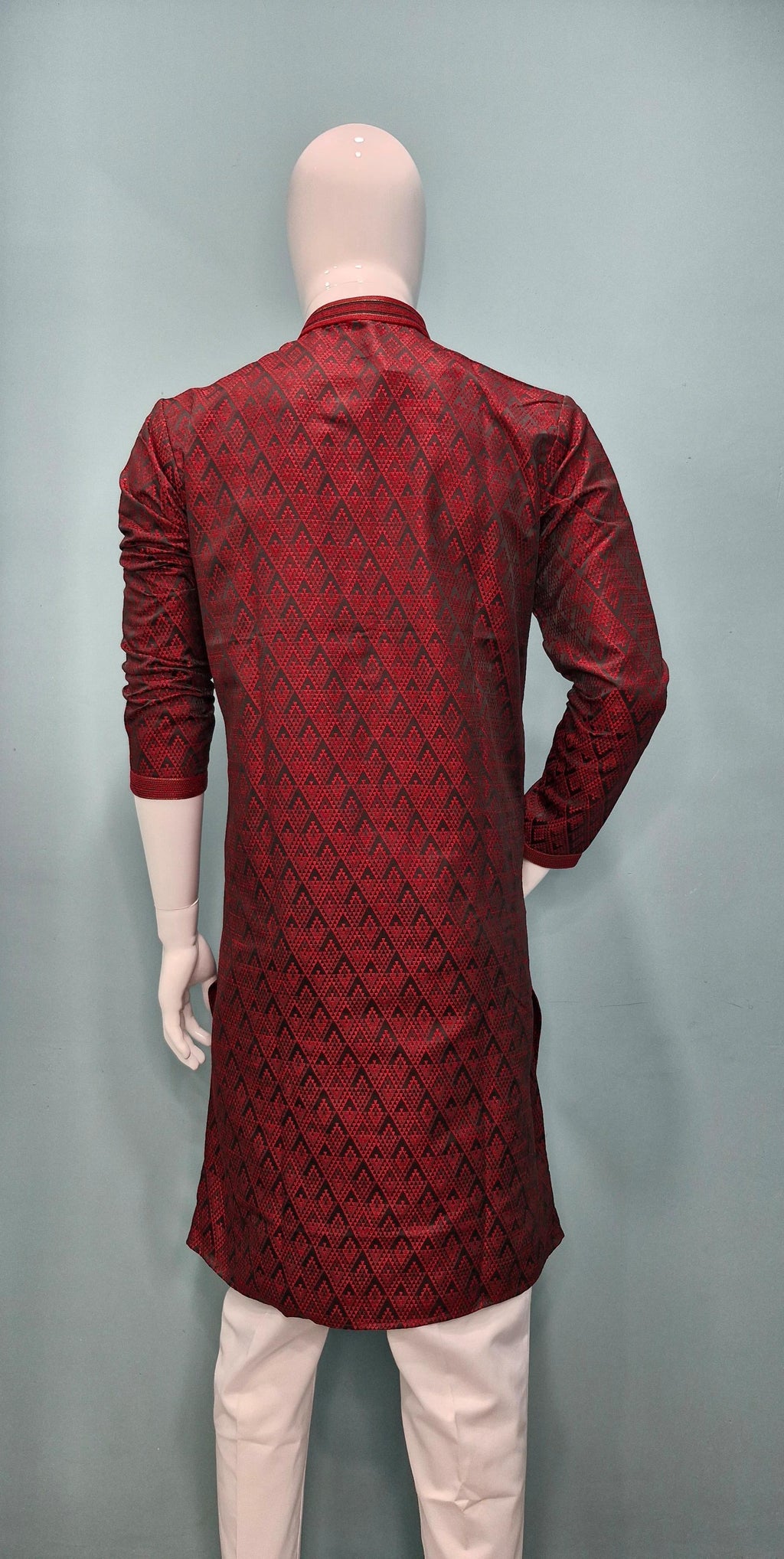 Men’s Red & Black Woven Pattern Kurta set (60022)