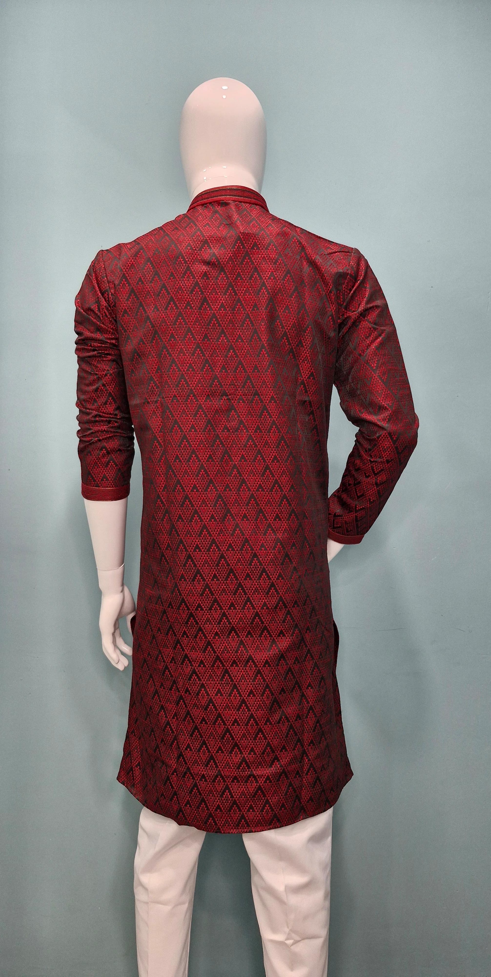 Men’s Red & Black Woven Pattern Kurta set (60022)