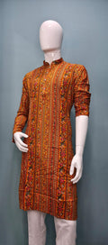 Men's Traditional Printed Kurta – Mustard & Floral Design (2010)