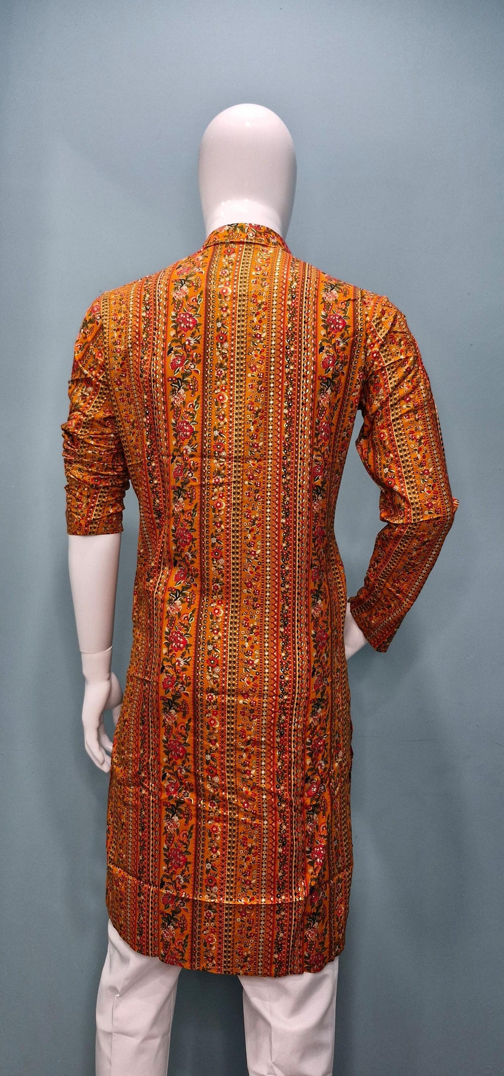 Men's Traditional Printed Kurta – Mustard & Floral Design (2010)