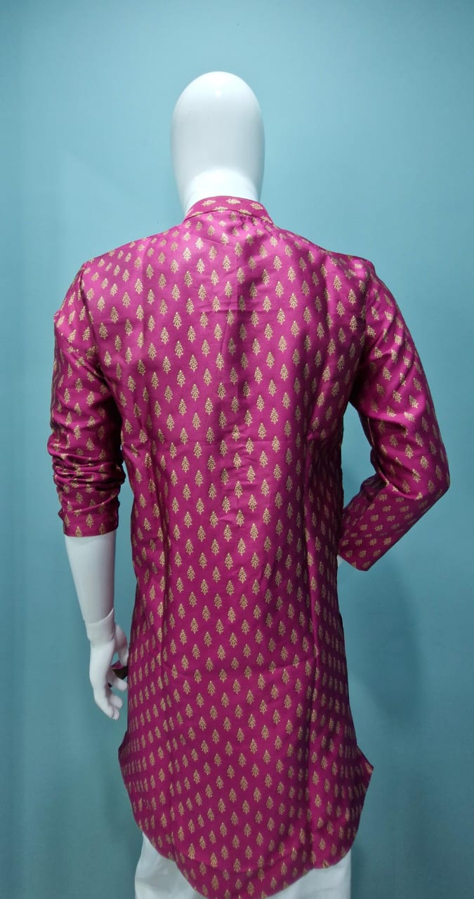 Men's Festive Banarasi Kurta – Magenta with Gold (Brocade Pattern)