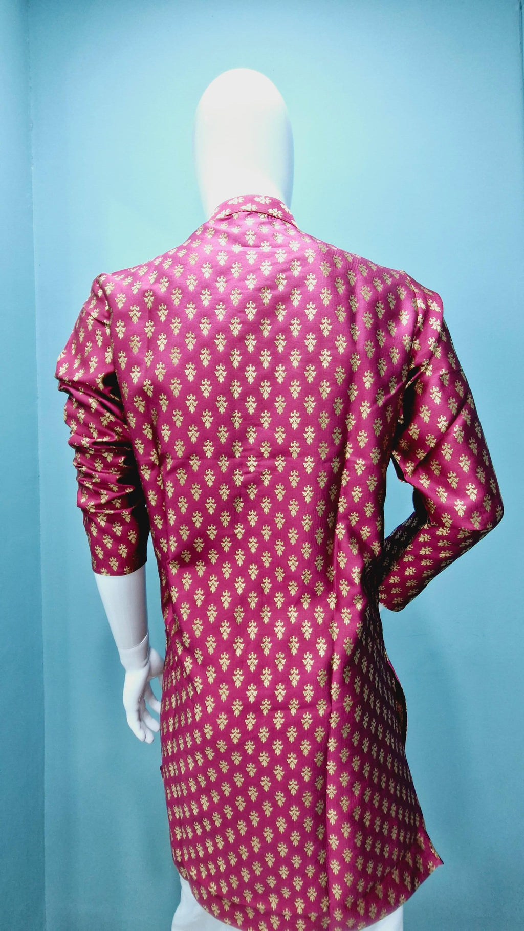 Men's Festive Banarasi Kurta – Magenta with Gold (Brocade Pattern)