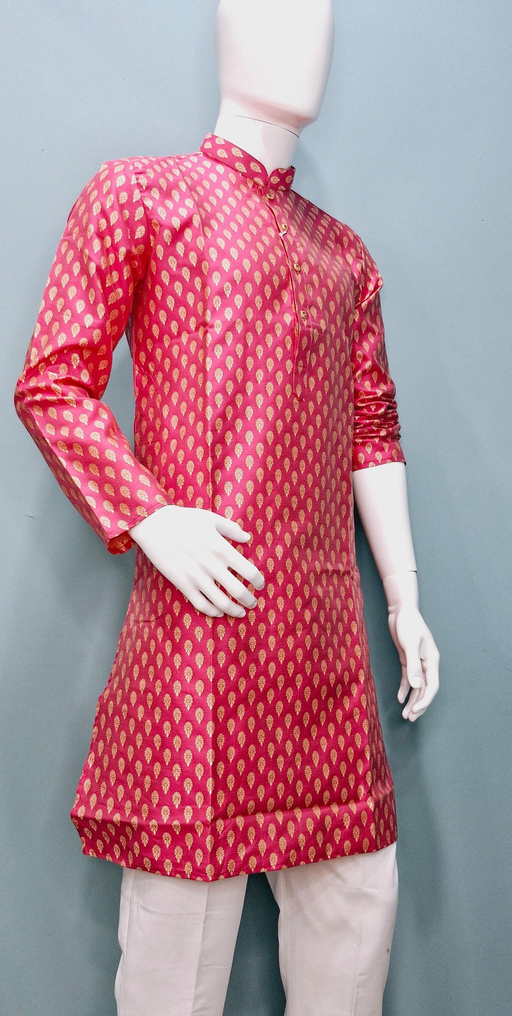 Men's Festive Banarasi Kurta – Magenta with Gold (Brocade Pattern)