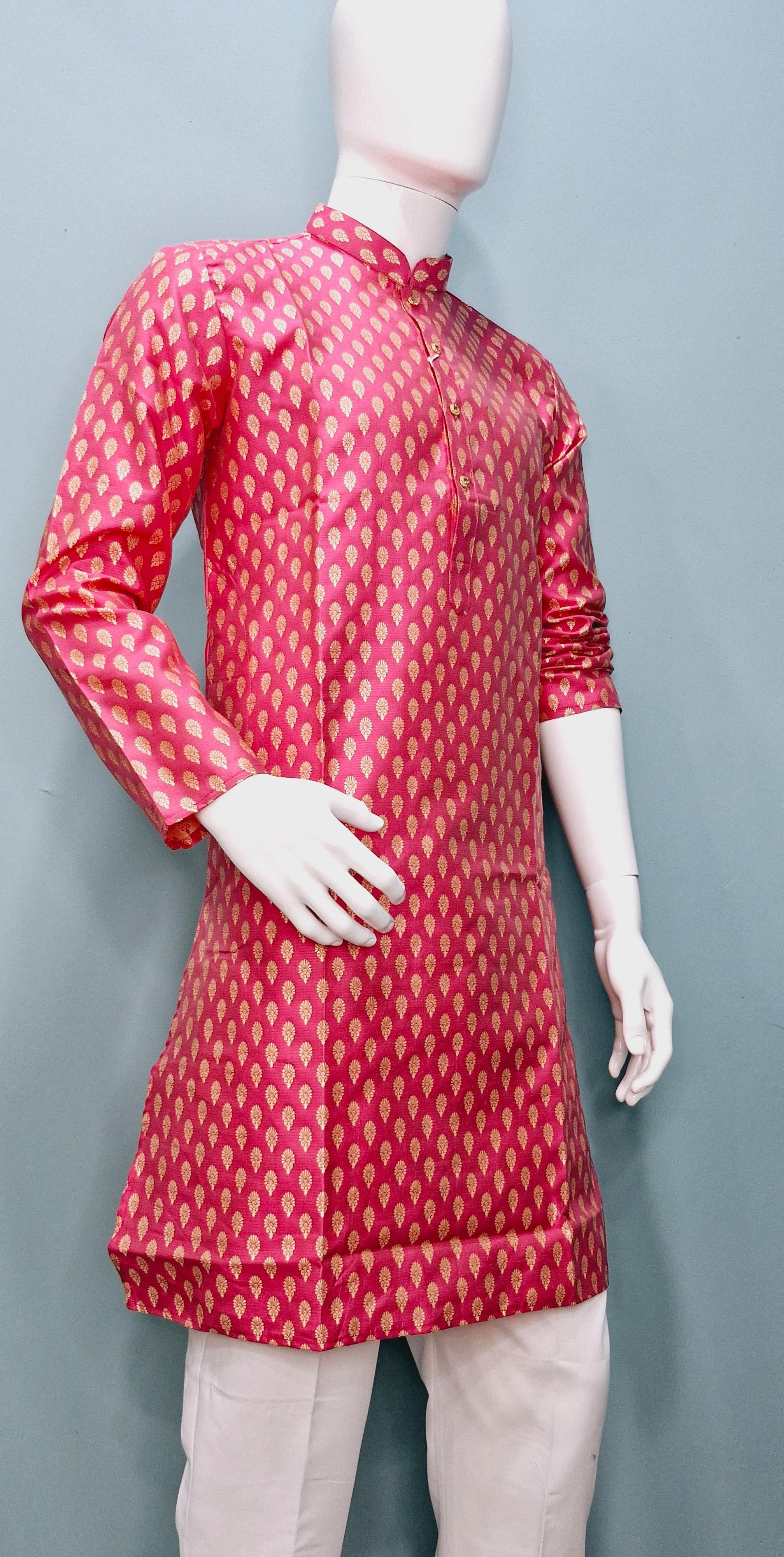 Men's Festive Banarasi Kurta – Magenta with Gold (Brocade Pattern)