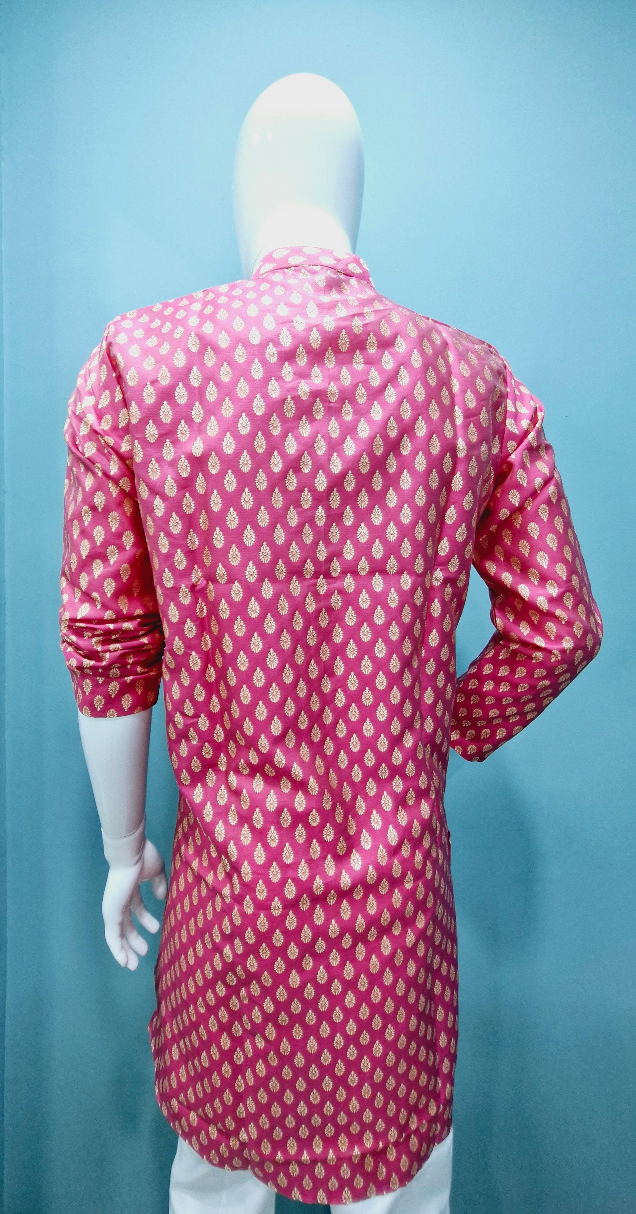 Men's Festive Banarasi Kurta – Magenta with Gold (Brocade Pattern)