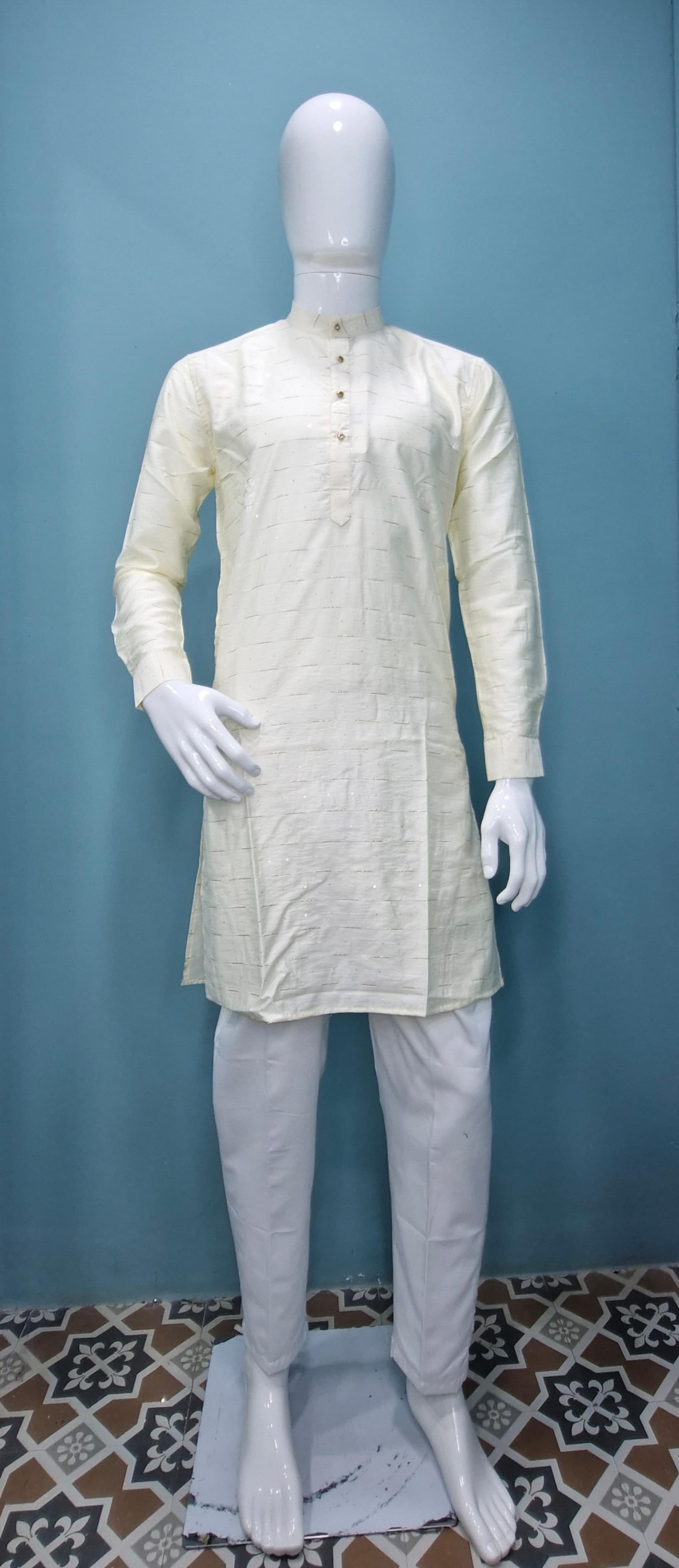 Men's Premium Kurta with Metallic Pinstripes and Jewel Buttons(3210/50)