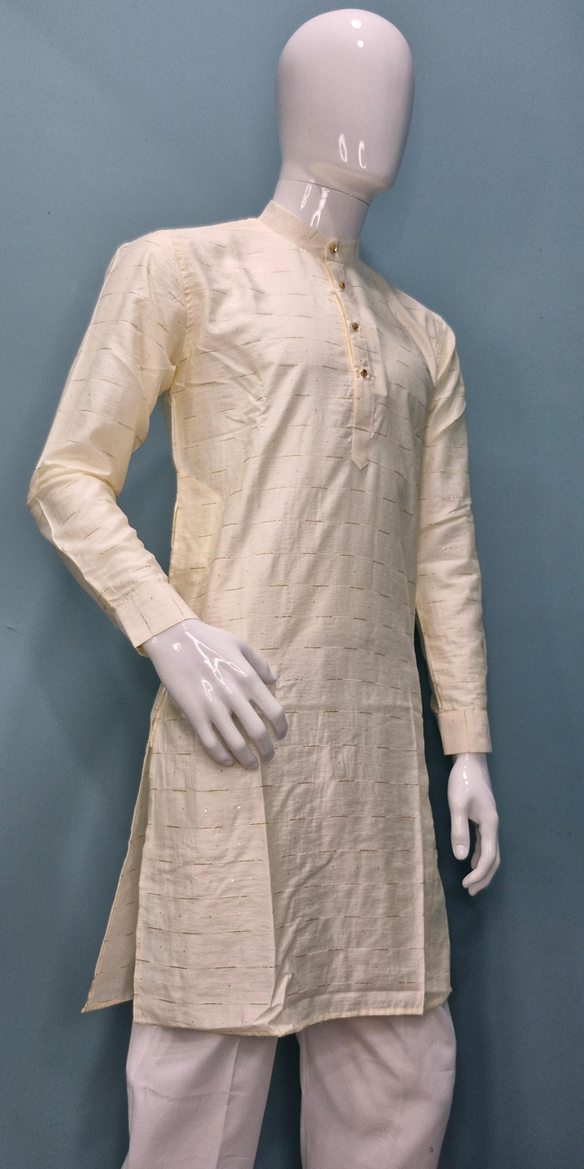Men's Premium Kurta with Metallic Pinstripes and Jewel Buttons(3210/50)